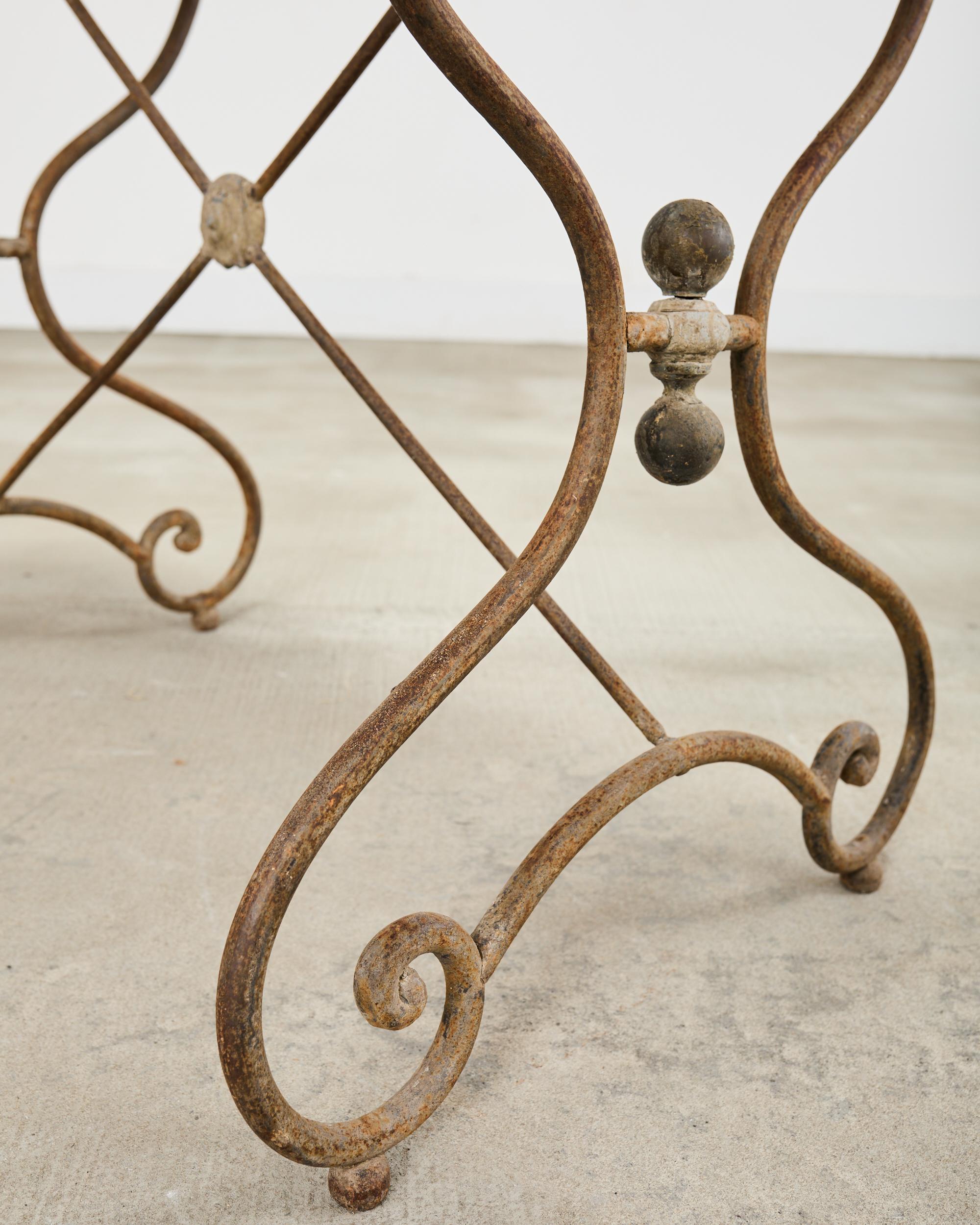 French Art Nouveau Patinated Iron Bronze Garden Bistro Table For Sale 2