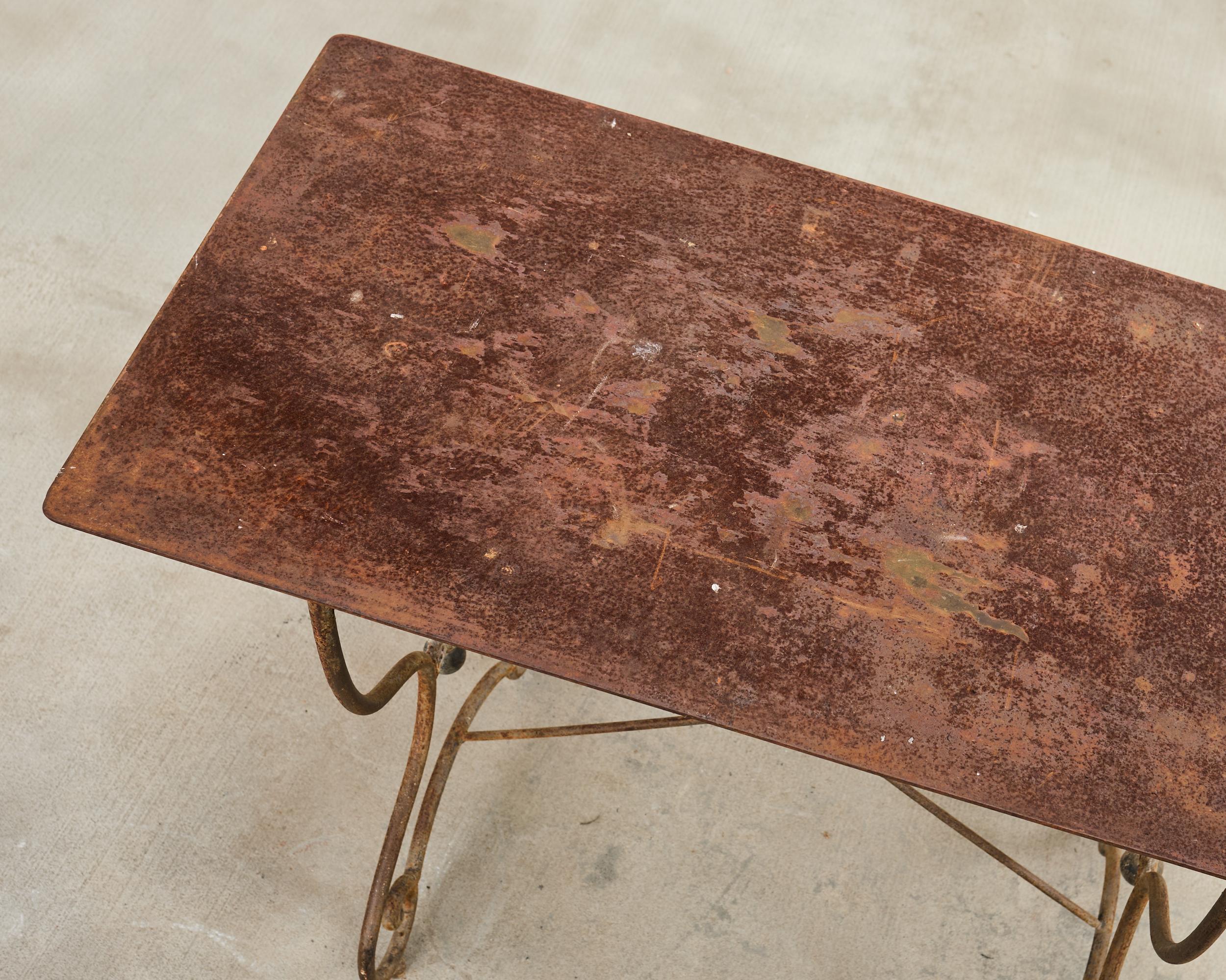 French Art Nouveau Patinated Iron Bronze Garden Bistro Table For Sale 3