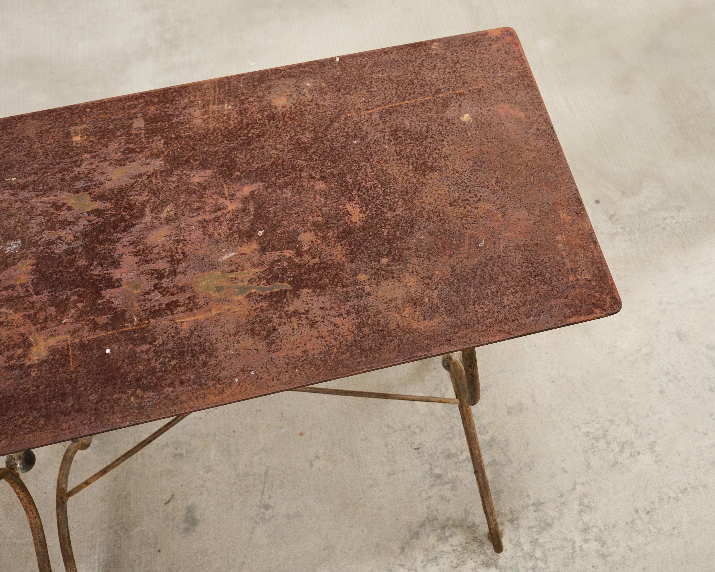 French Art Nouveau Patinated Iron Bronze Garden Bistro Table For Sale 4