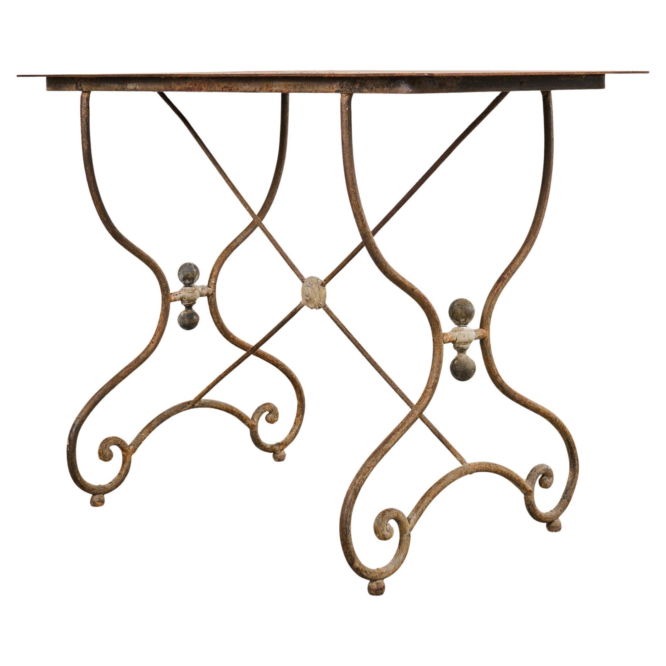 French Art Nouveau Patinated Iron Bronze Garden Bistro Table For Sale
