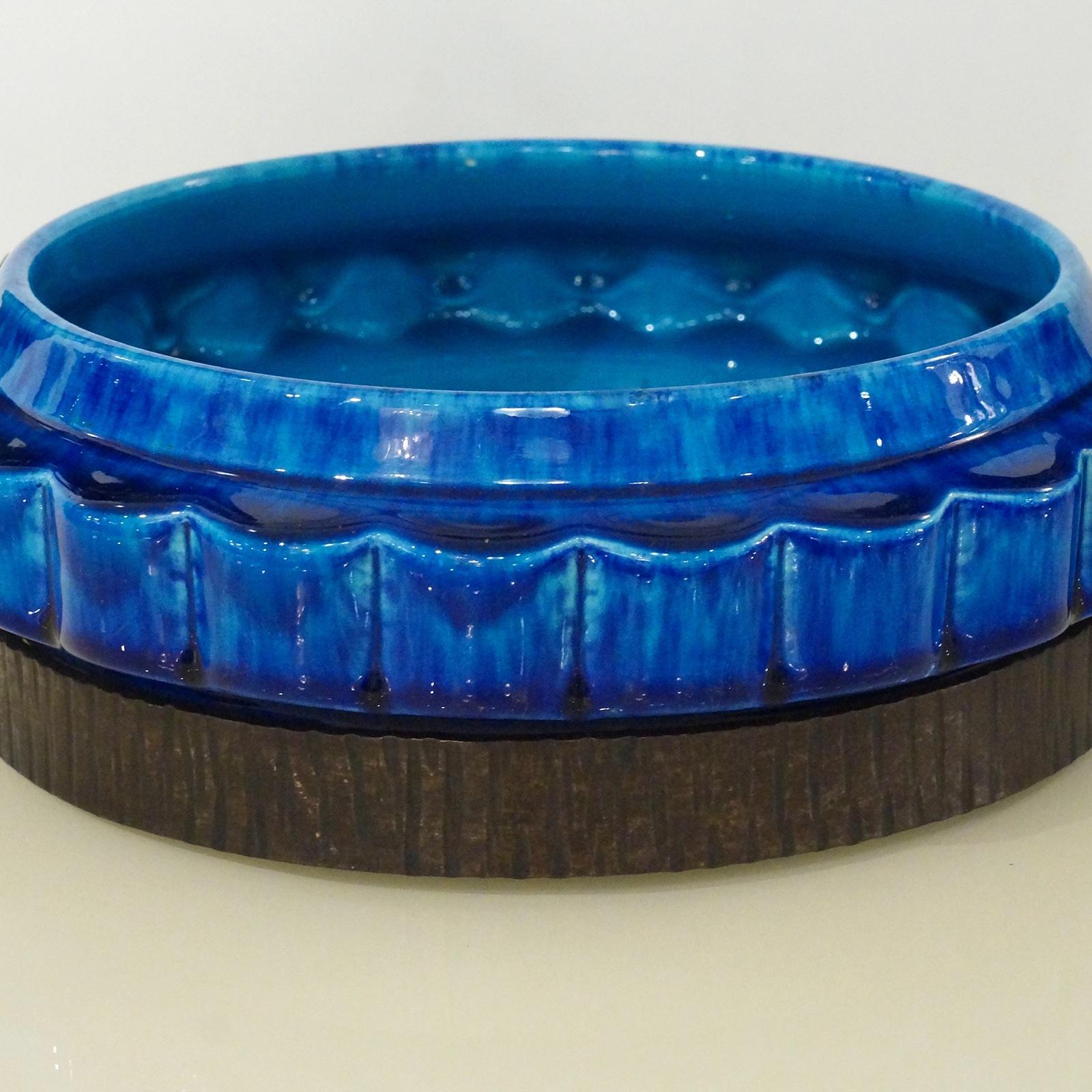 French Art Nouveau Paul Milet Sevres Ceramic Flower Wrought Iron Turquoise Bowl For Sale 5