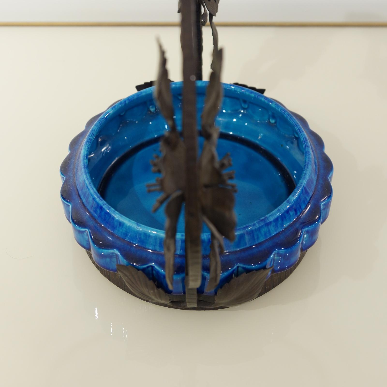 Paul Milet Sevres, ciotola in ceramica a fiori in ferro battuto turchese, in stile Art Nouveau francese. in vendita 4