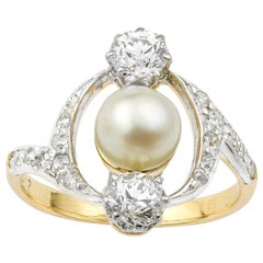 French Art Nouveau Pearl and Diamond Ring