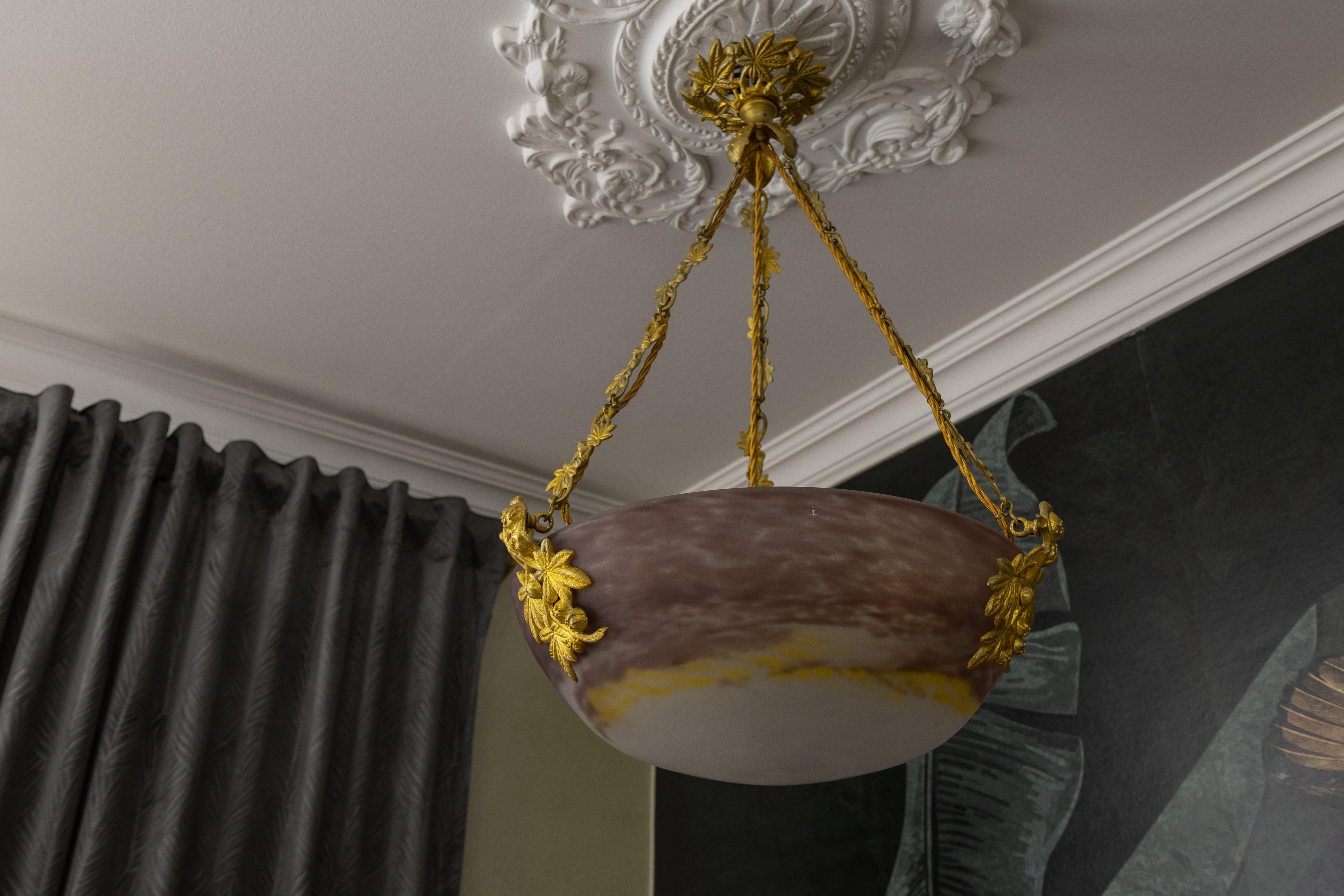 Lámpara colgante francesa Art Nouveau de G.V. de Croismare, Muller Frères, años 20 en venta 6