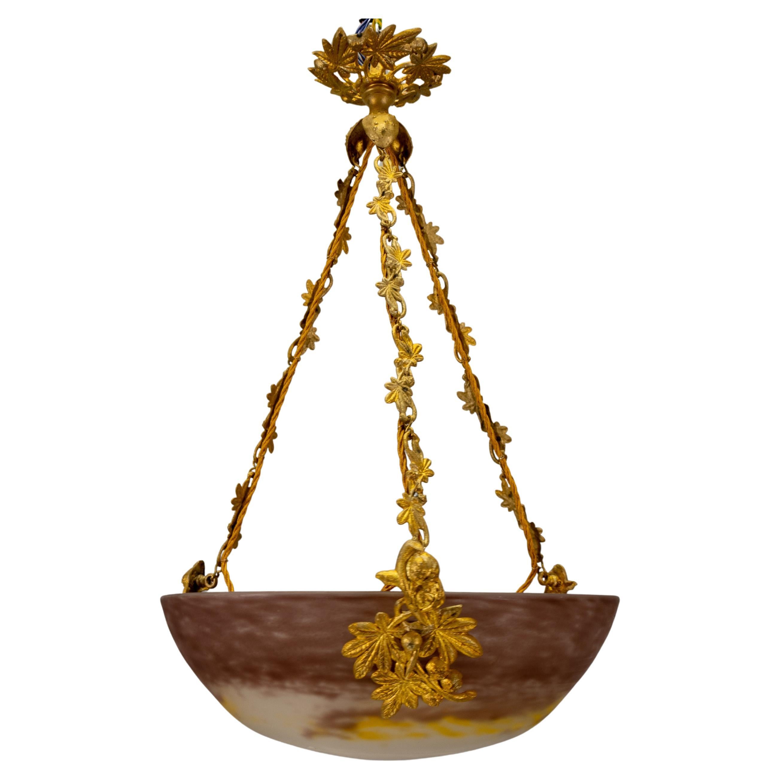 Lámpara colgante francesa Art Nouveau de G.V. de Croismare, Muller Frères, años 20 en venta