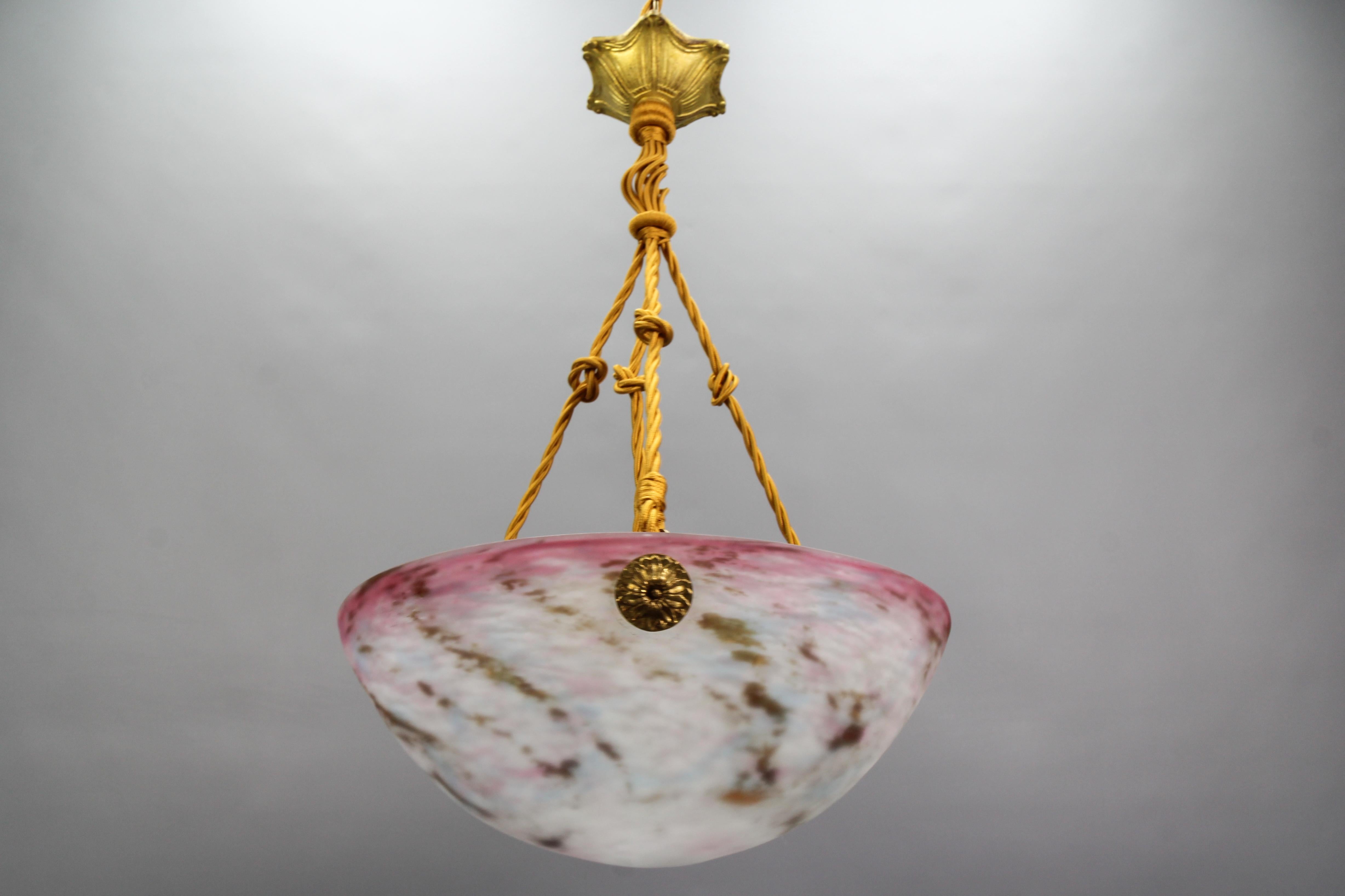 Early 20th Century French Art Nouveau Pendant Light by Muller Frères Luneville, 1920s