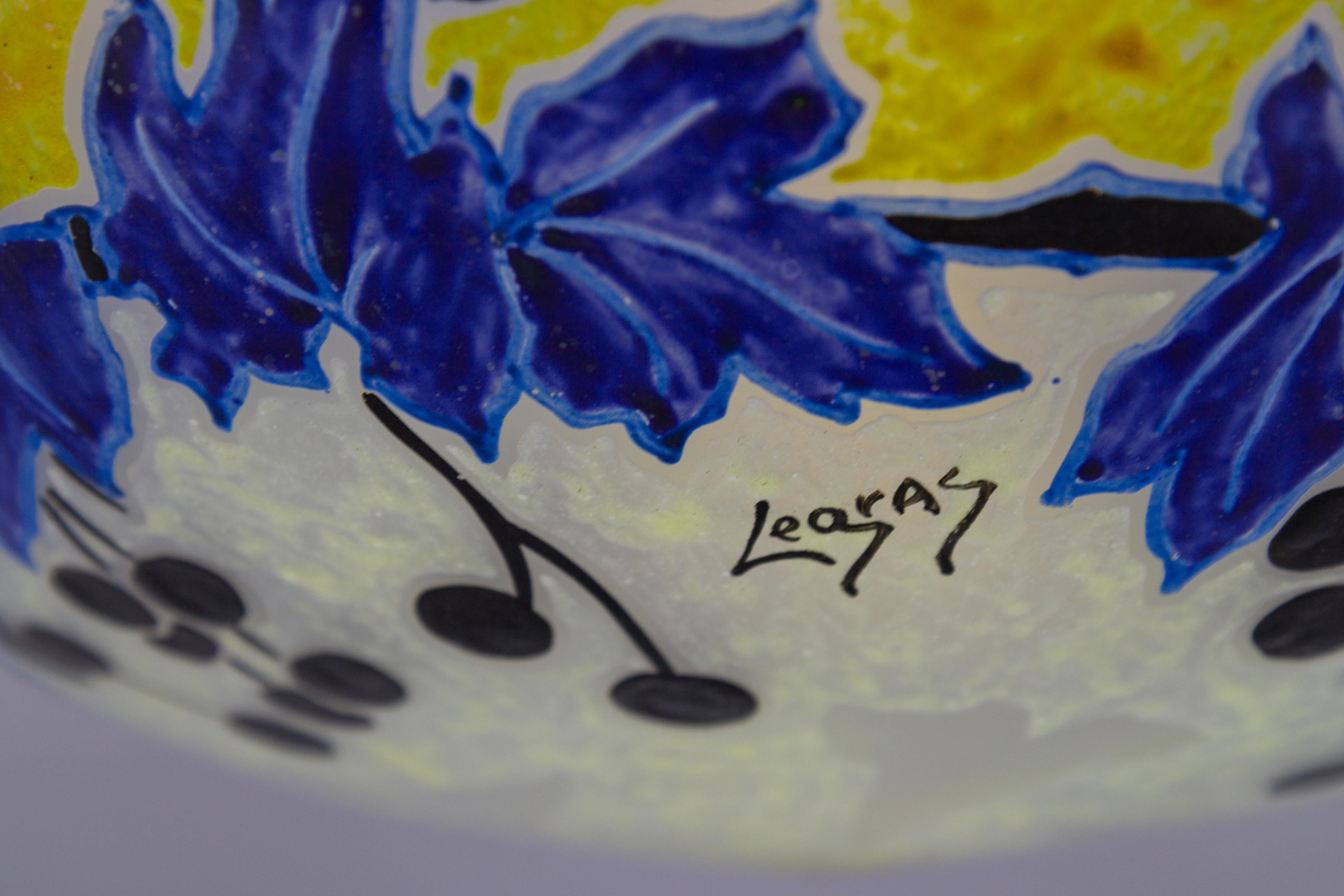 Lampe à suspension Art nouveau français avec motifs de lierre en verre jaune et bleu par Legras Bon état - En vente à Barntrup, DE