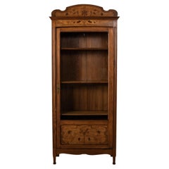 French Art Nouveau Period Pitch Pine Bookcase or Vitrine with Inlay, circa 1900