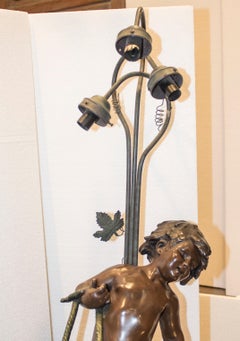 French Art-Nouveau Pewter Child Sculpture Lamp, Signed and Seal