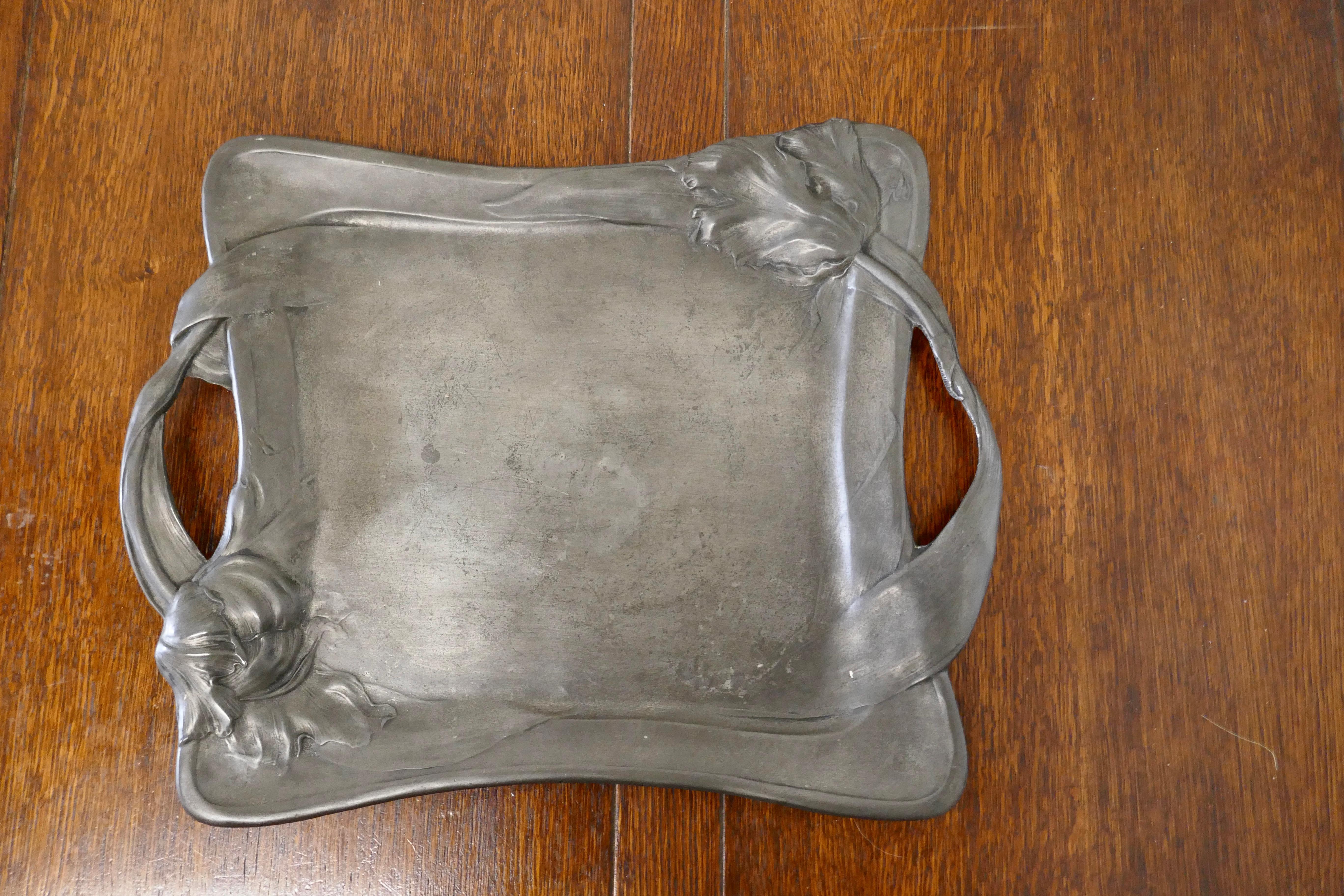 19th Century French Art Nouveau Pewter Tray For Sale