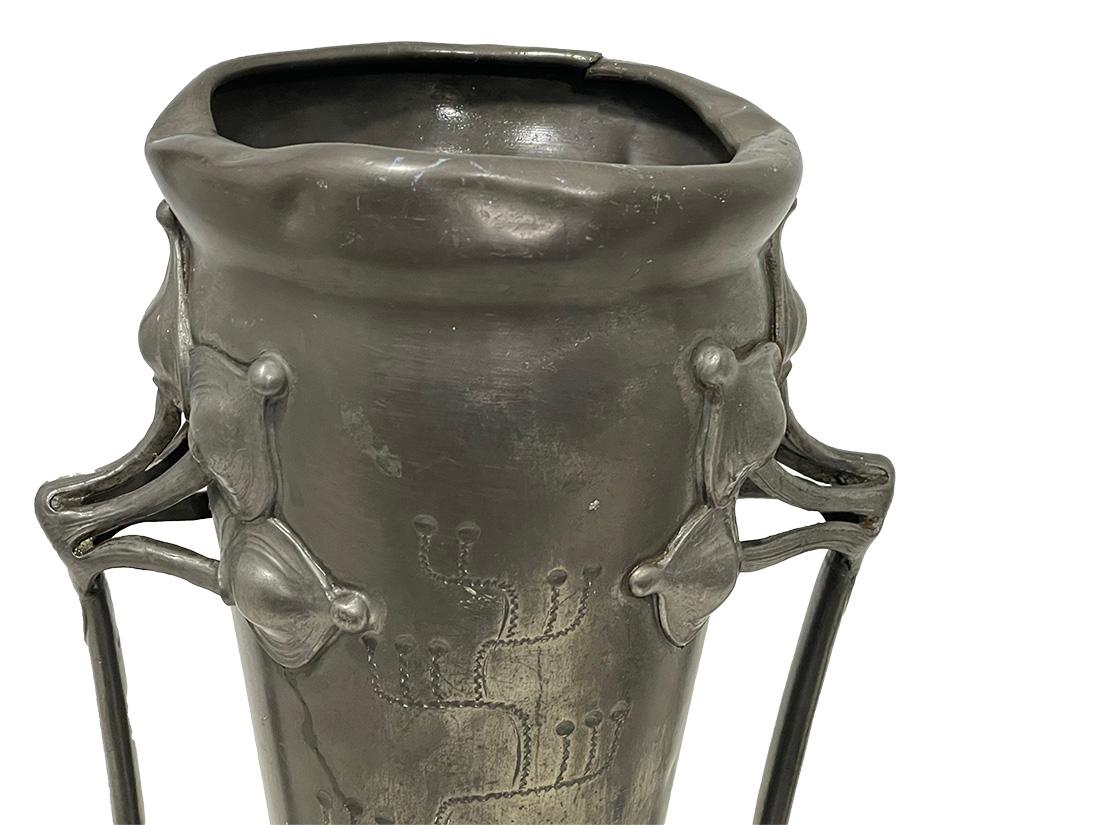 20th Century French Art Nouveau pewter vase, ca 1900 For Sale