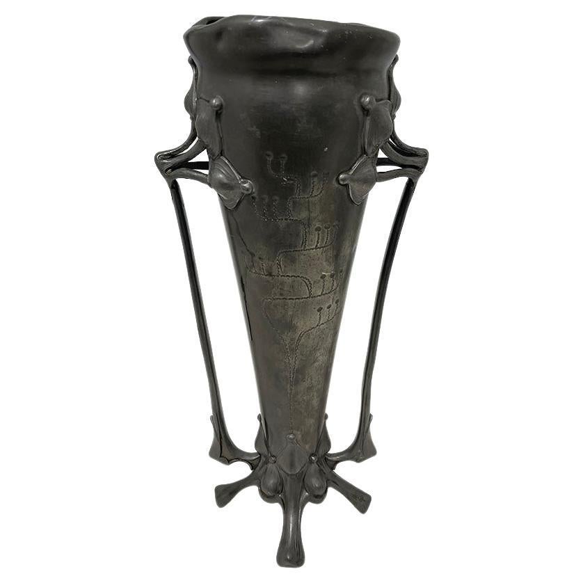 French Art Nouveau pewter vase, ca 1900 For Sale