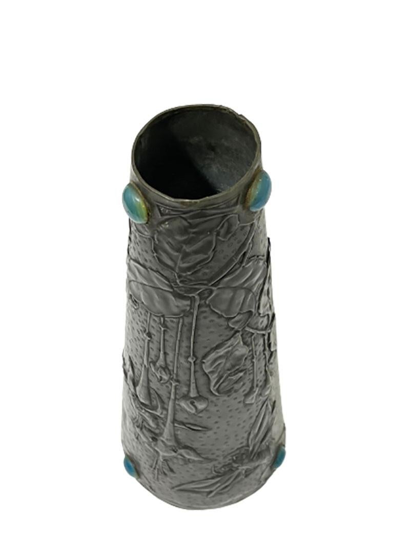 Early 20th Century French Art Nouveau Pewter Vase For Sale