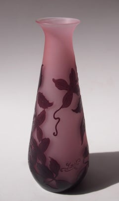 French Art Nouveau Pink and Purple Signed Emile Galle Cameo Vase, circa 1920