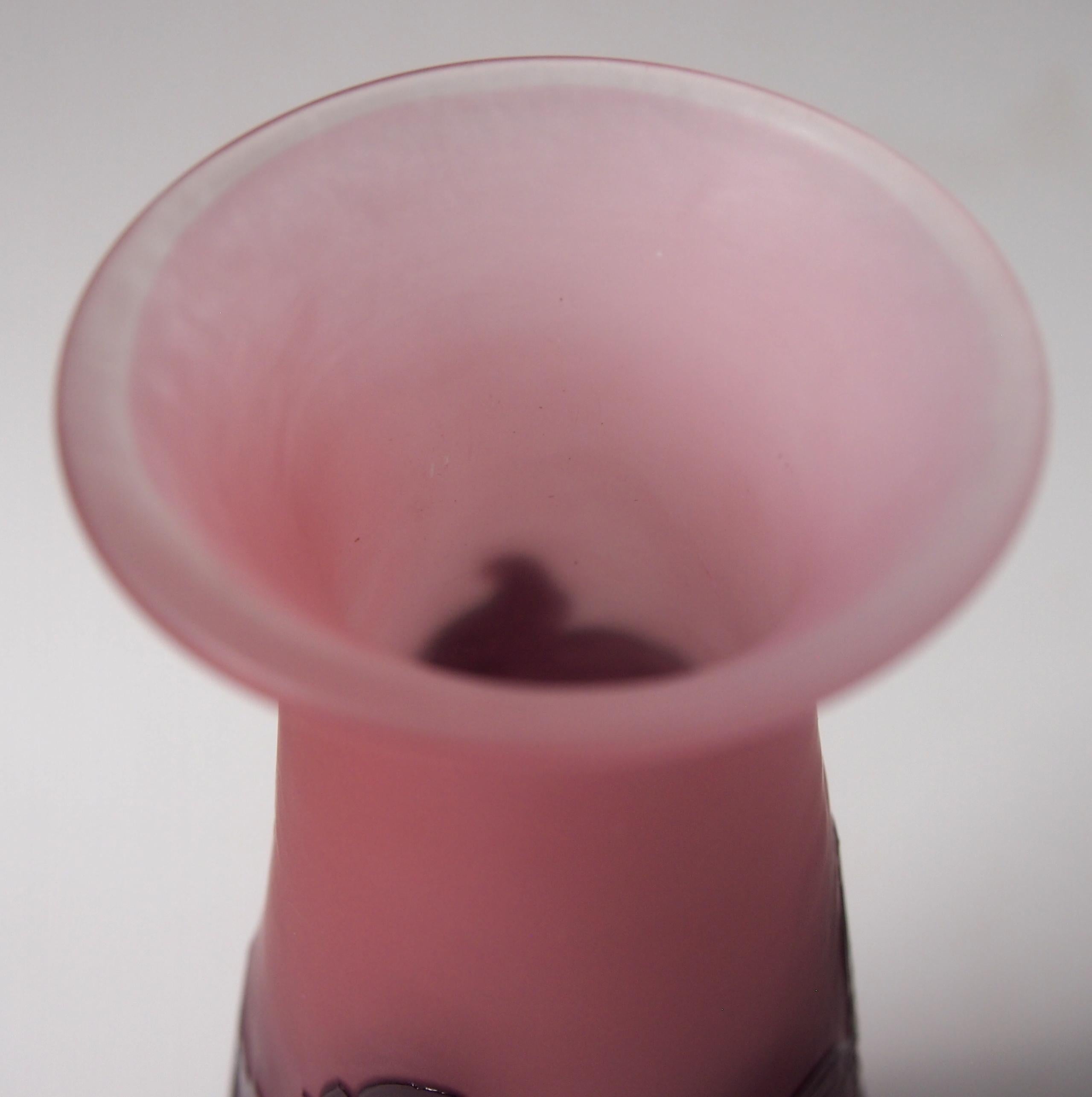 Art Glass French Art Nouveau Pink and Purple Signed Emile Galle Cameo Vase, circa 1920 For Sale