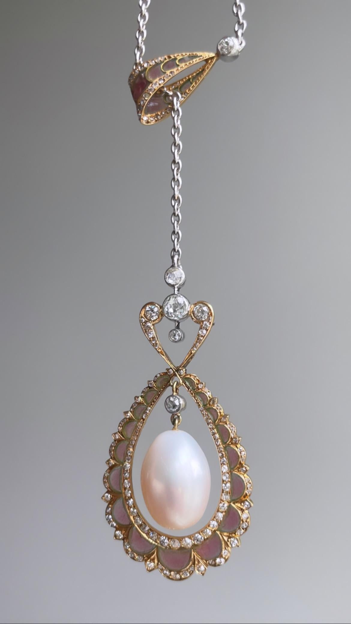 Women's French Art Nouveau Plique-a-Jour Lavaliere Necklace For Sale