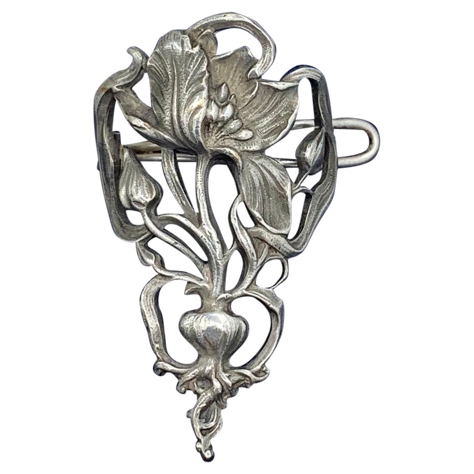 Jugendstil Mohnblumenschal Brosche Anstecknadel Silber Antik 1900