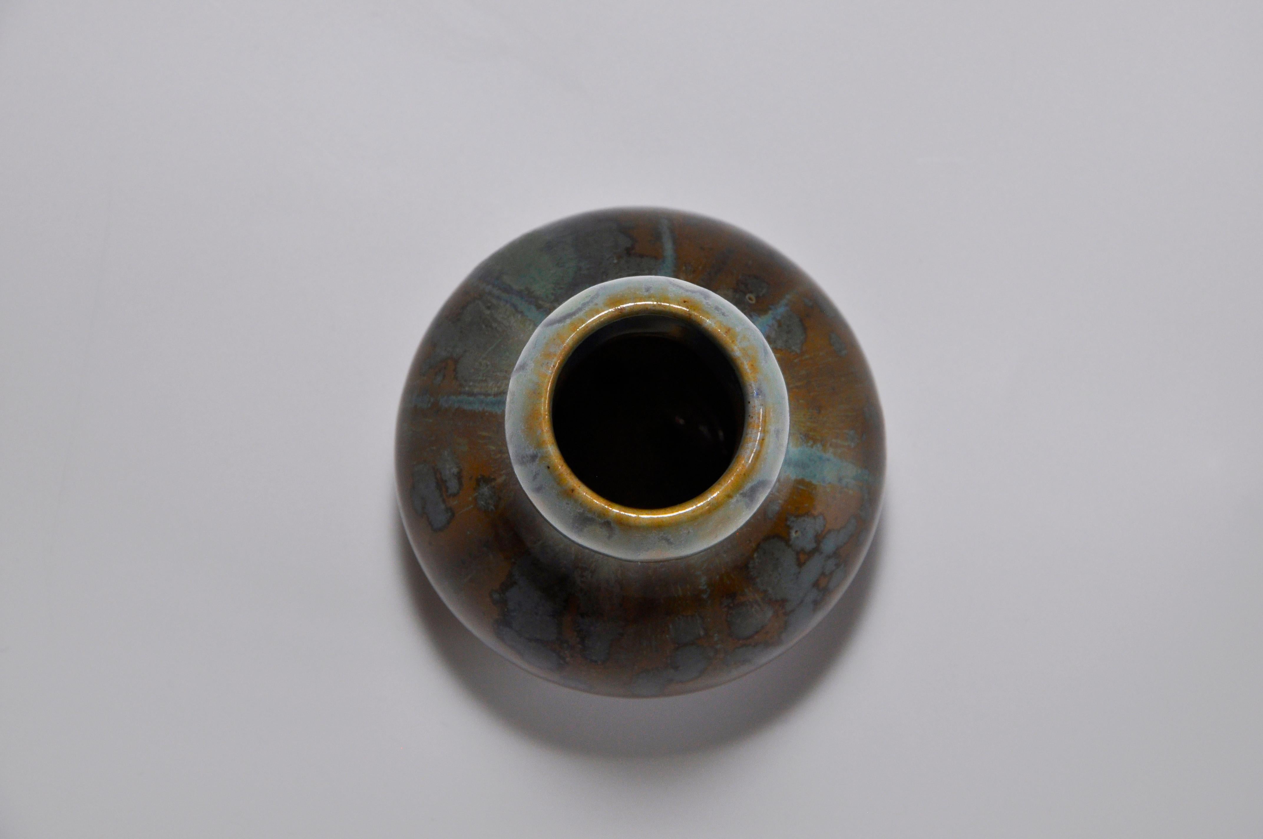 Französische Jugendstil-Keramik-Vase mit blau-grüner kristalliner Glasur und Kristallglasur, Pierrefonds (Unbekannt) im Angebot
