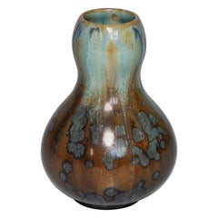 French Art Nouveau Pottery Blue Green Crystalline Glaze Pot Vase Pierrefonds