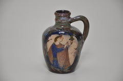 French Art Nouveau Pottery by Louis Desmant Medieval Style Decoration Brown Blue