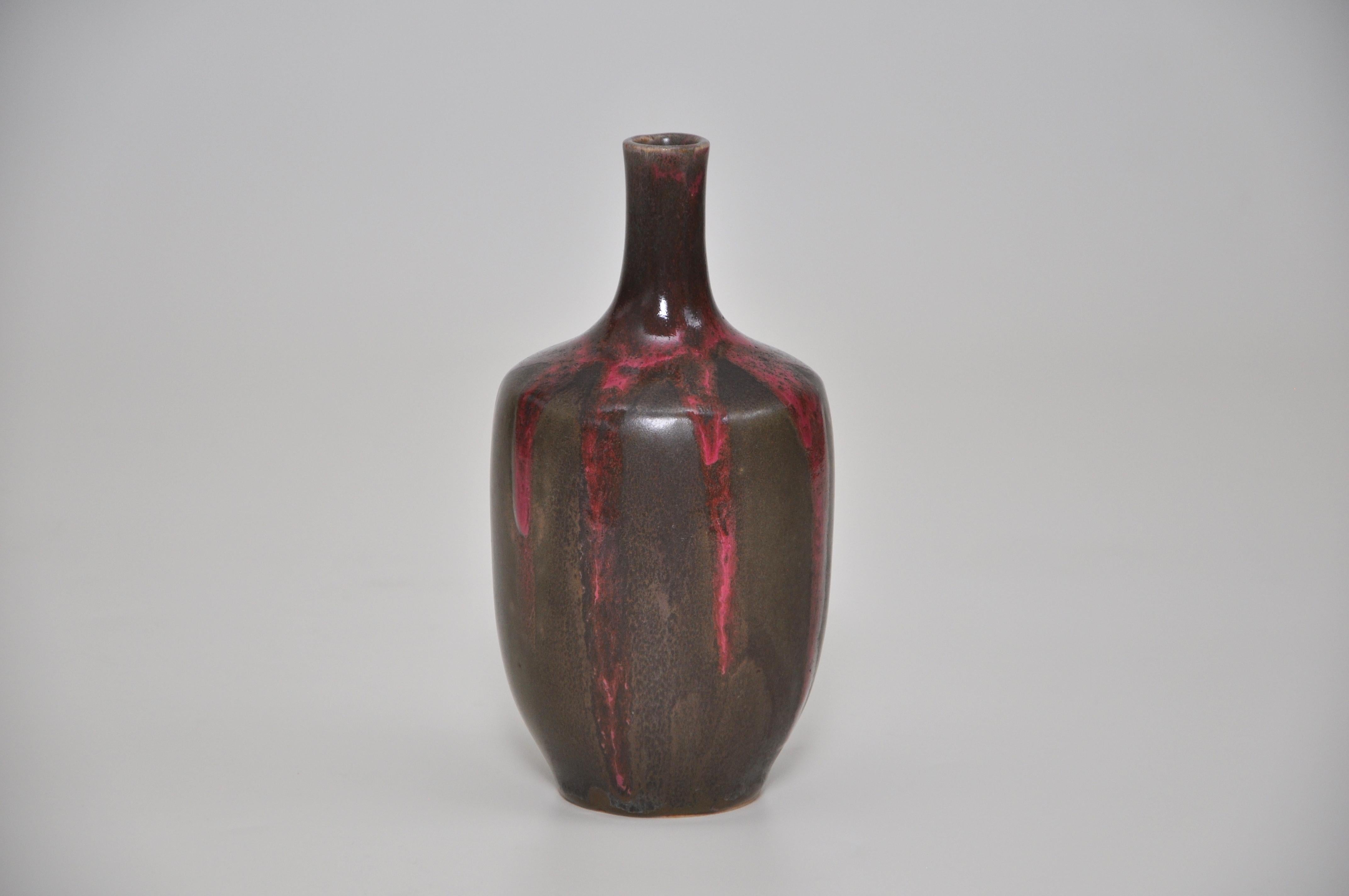 Unknown French Art Nouveau Pottery Pink Green Vase Denert Denbac Ceramic Pot For Sale