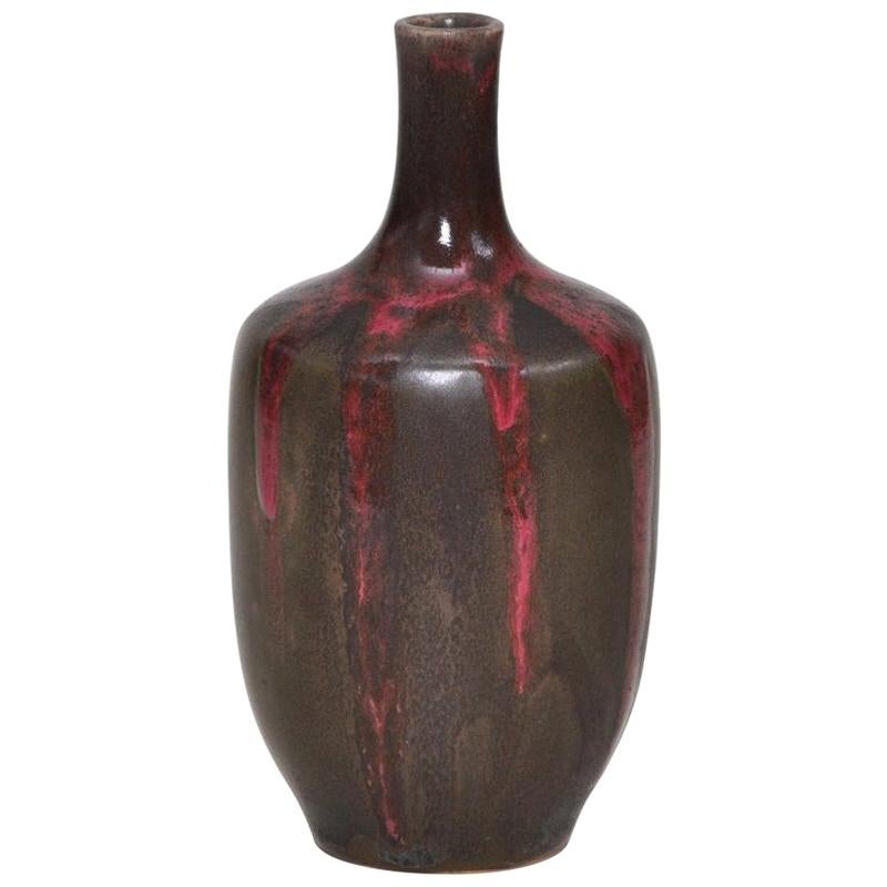 French Art Nouveau Pottery Pink Green Vase Denert Denbac Ceramic Pot For Sale