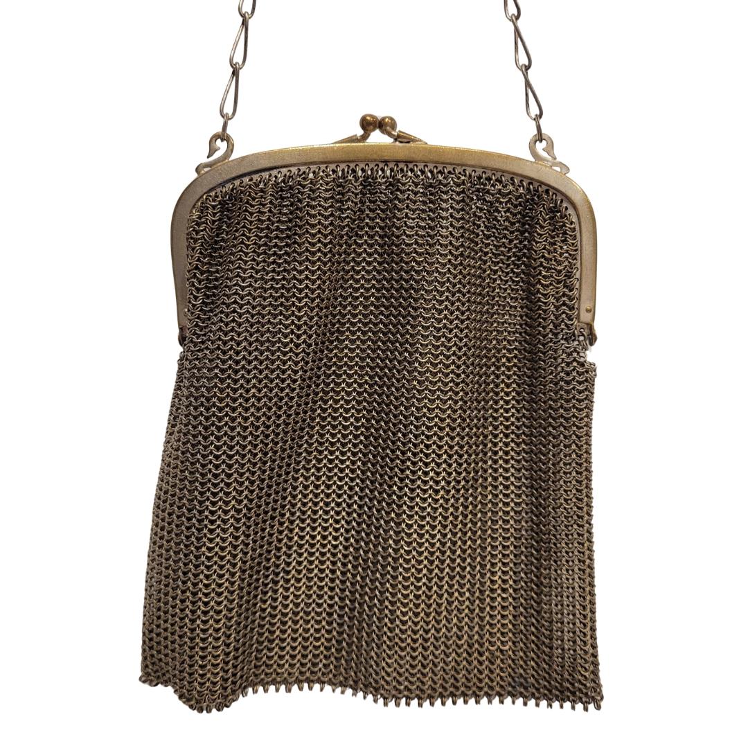 Black French Art nouveau pouch bag, silver plate For Sale