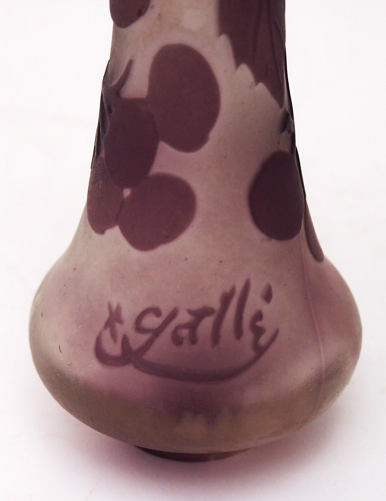 French Art Nouveau Purple-White Emile Galle Cameo Glass Vase With Berries For Sale 1