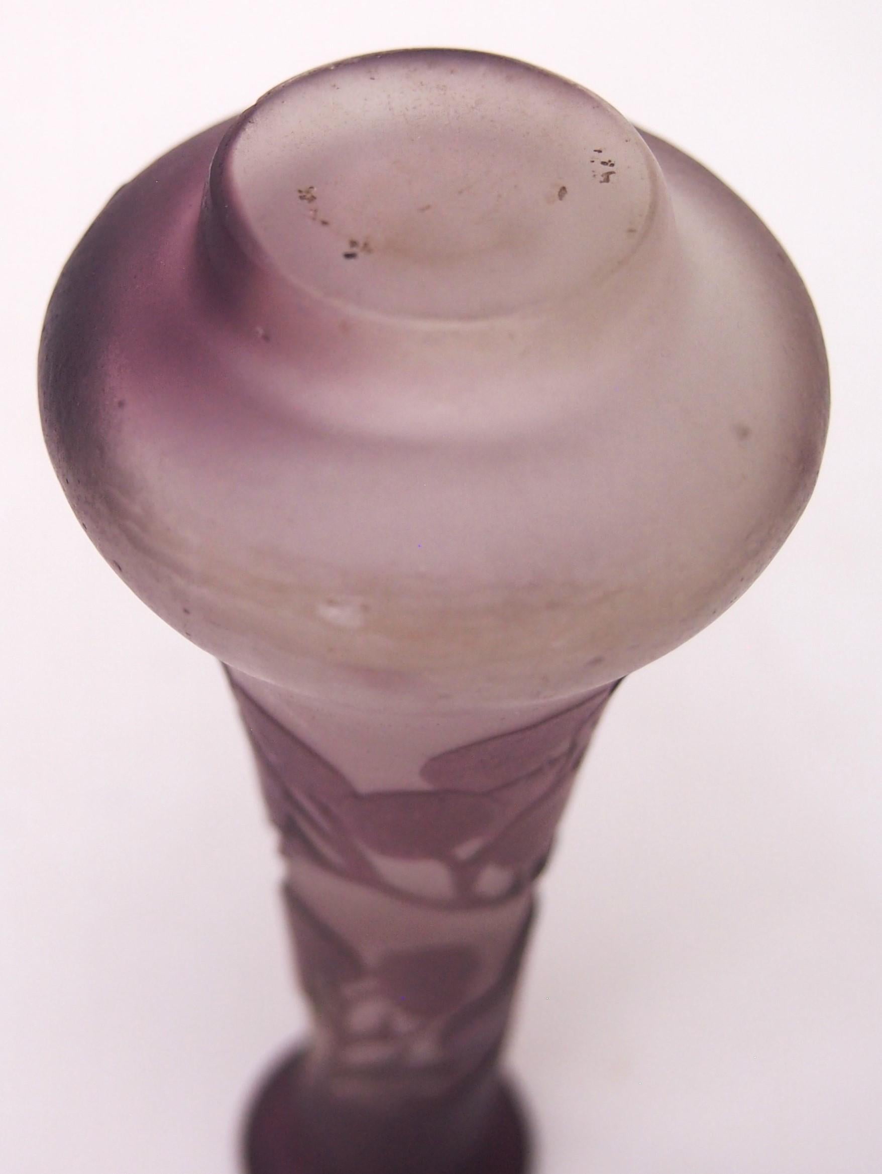 French Art Nouveau Purple-White Emile Galle Cameo Glass Vase With Berries For Sale 2