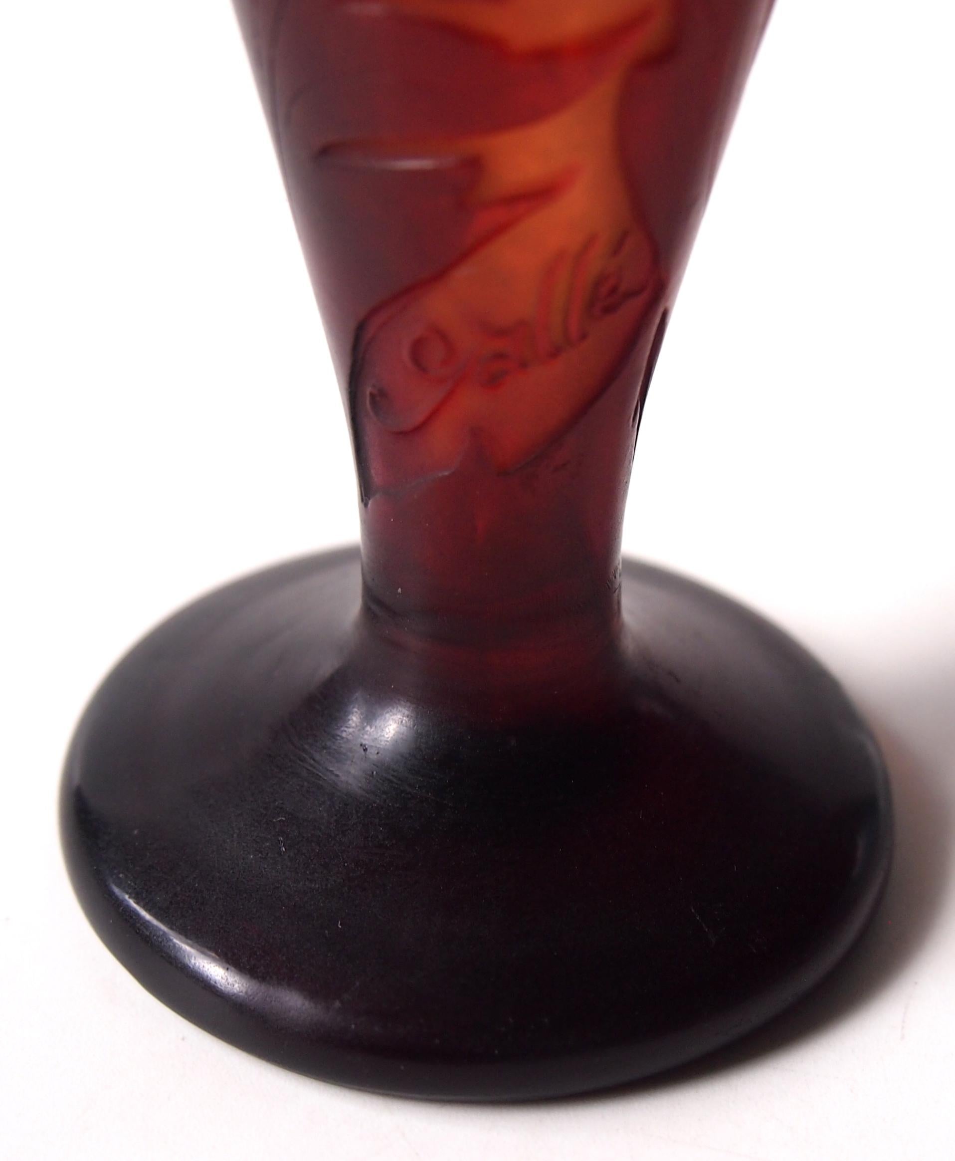 French Art Nouveau Red & Yellow Signed Emile Galle Cameo Glass Vase, circa 1900 2