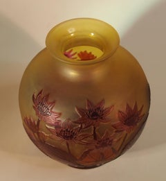 French Art Nouveau Red and Yellow Signed Emile Gallé Cameo Glass Vase circa 1900