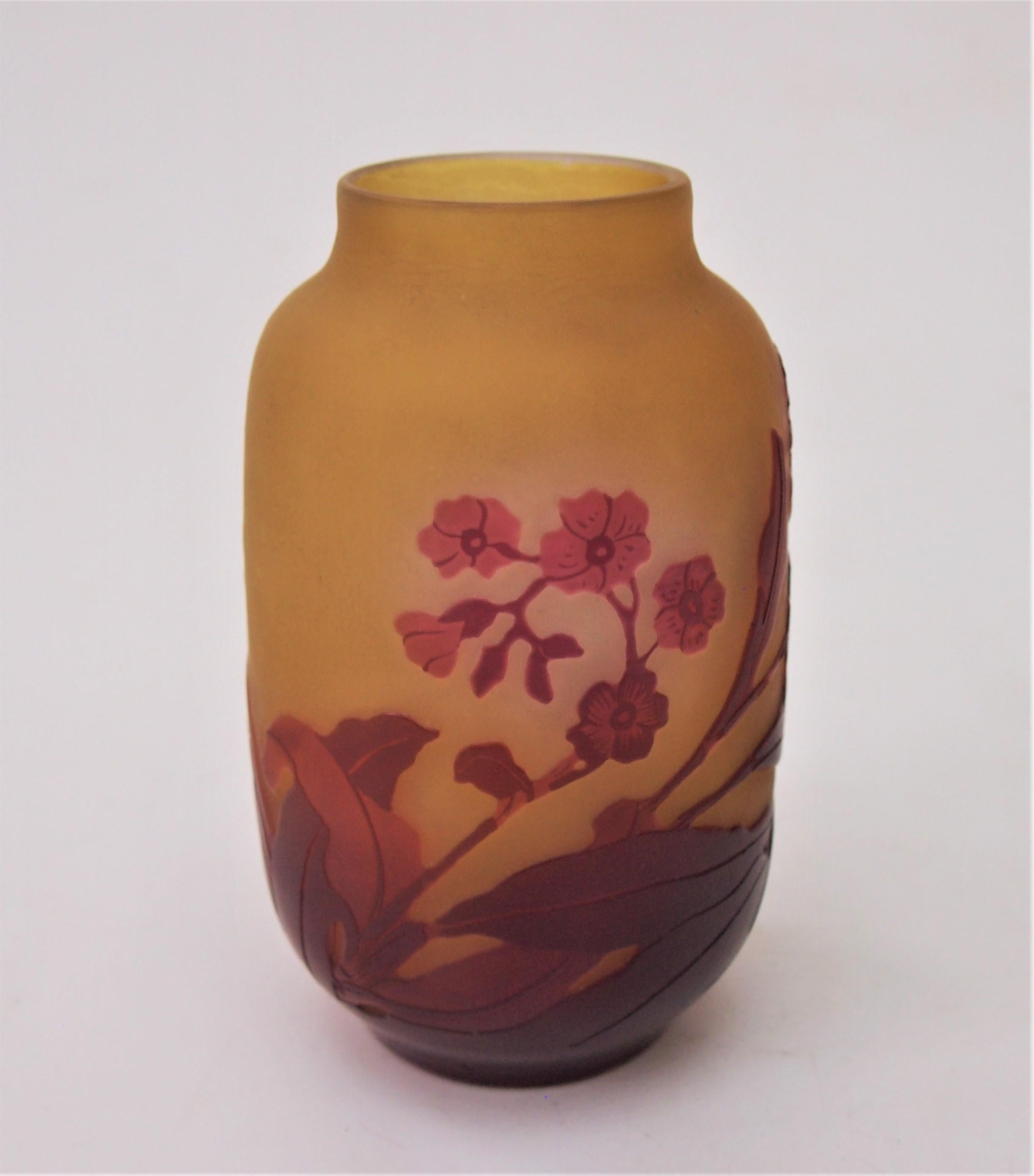 Early 20th Century French Art Nouveau Red/Yellow Small Signed Emile Gallé Cameo Glass Vase c1920 For Sale