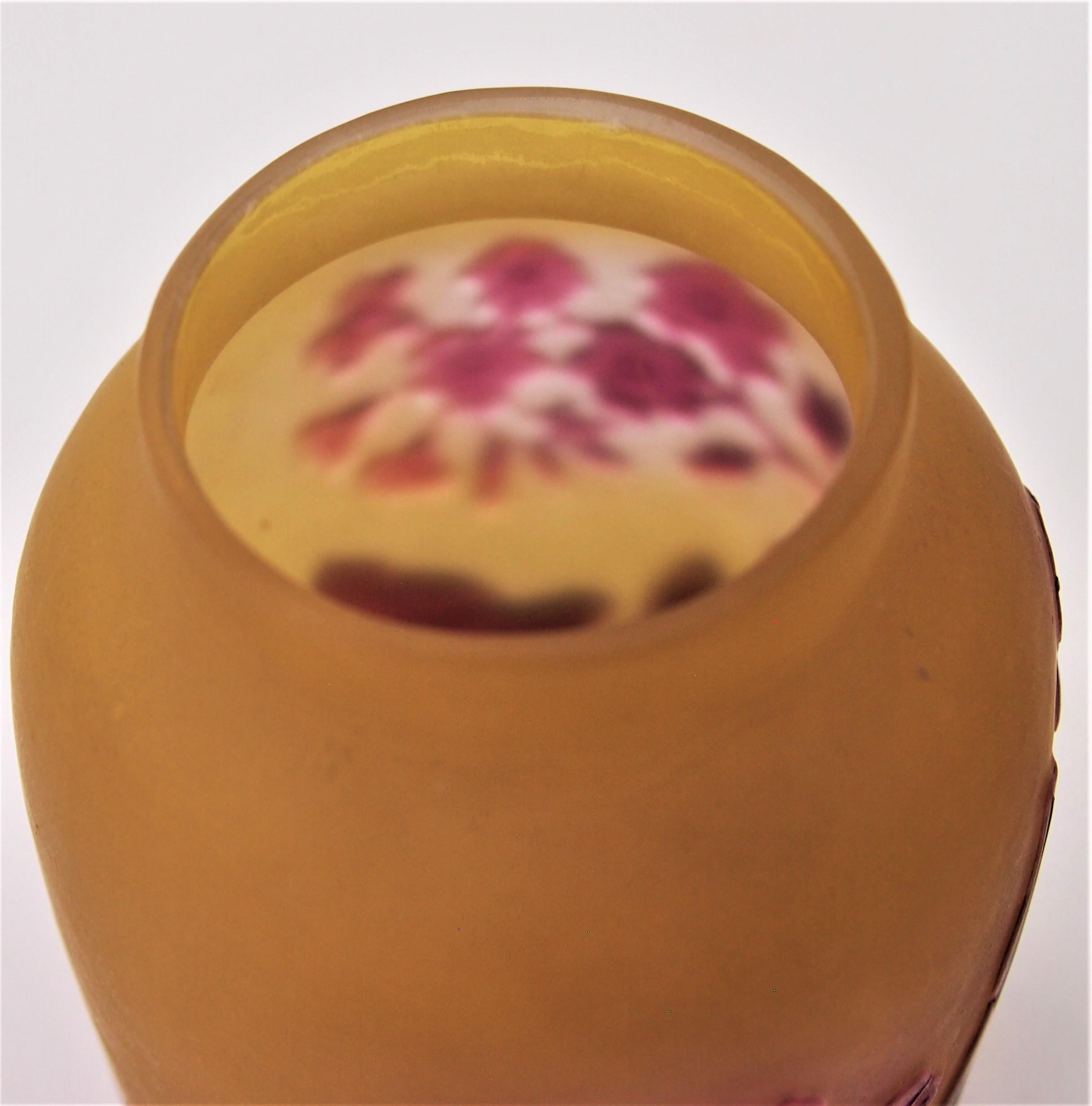 French Art Nouveau Red/Yellow Small Signed Emile Gallé Cameo Glass Vase c1920 For Sale 1