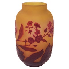 Antique French Art Nouveau Red/Yellow Small Signed Emile Gallé Cameo Glass Vase c1920