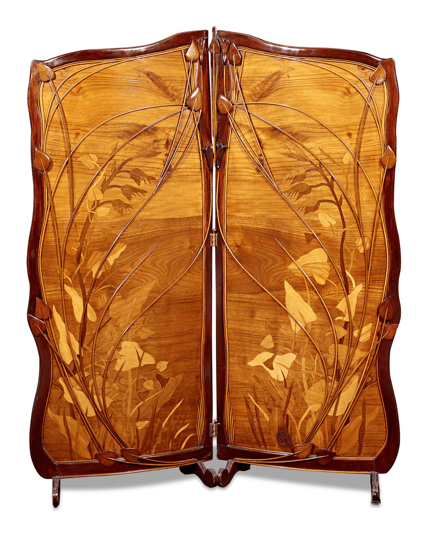 Marquetry French Art Nouveau Room Screen