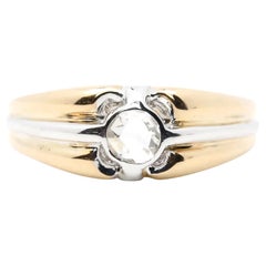 French Art Nouveau Rose Cut Diamond Solitaire Ring in 18K Gold, Platinum