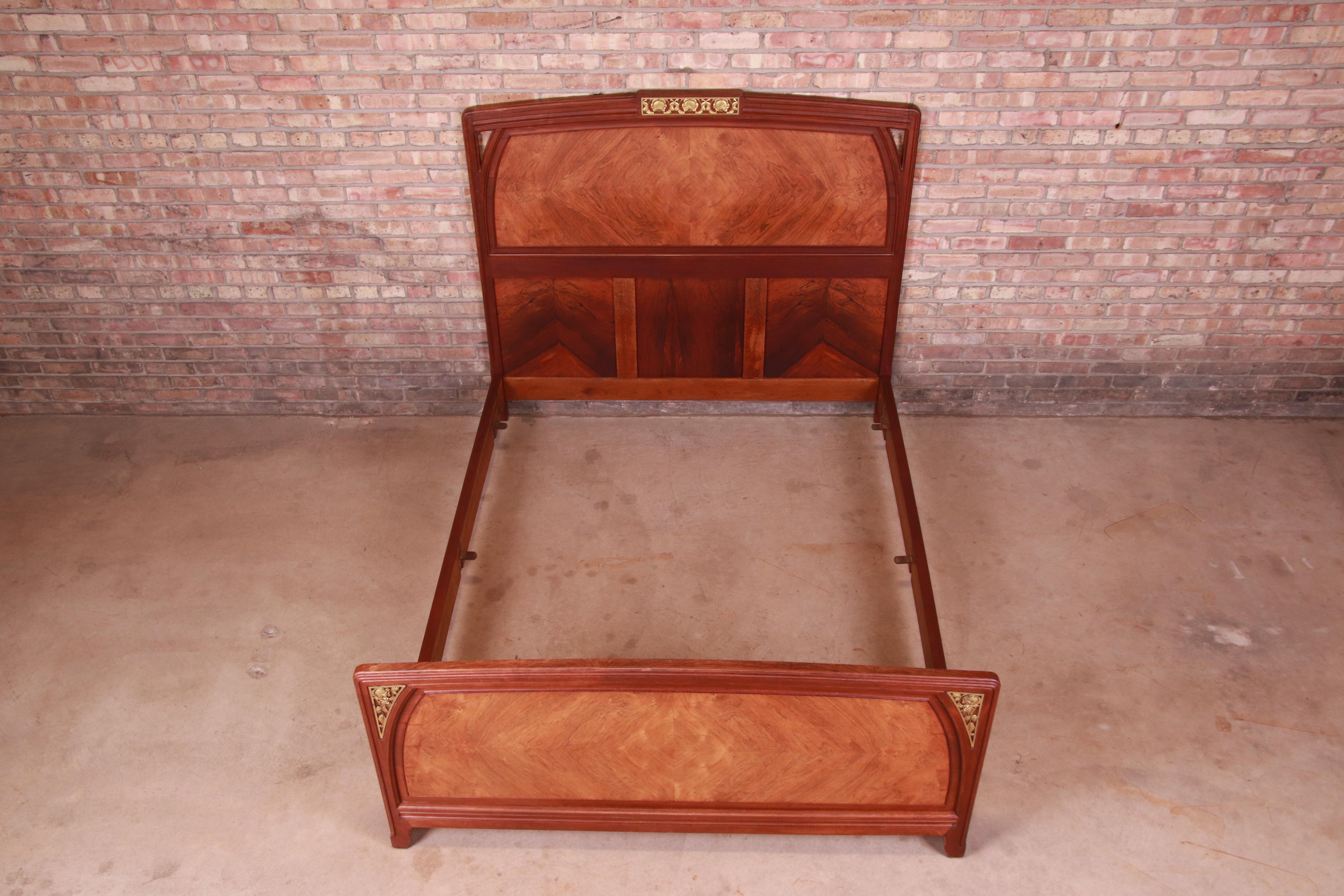 20th Century French Art Nouveau Rosewood and Mounted Bronze Queen Size Bed, Circa 1900