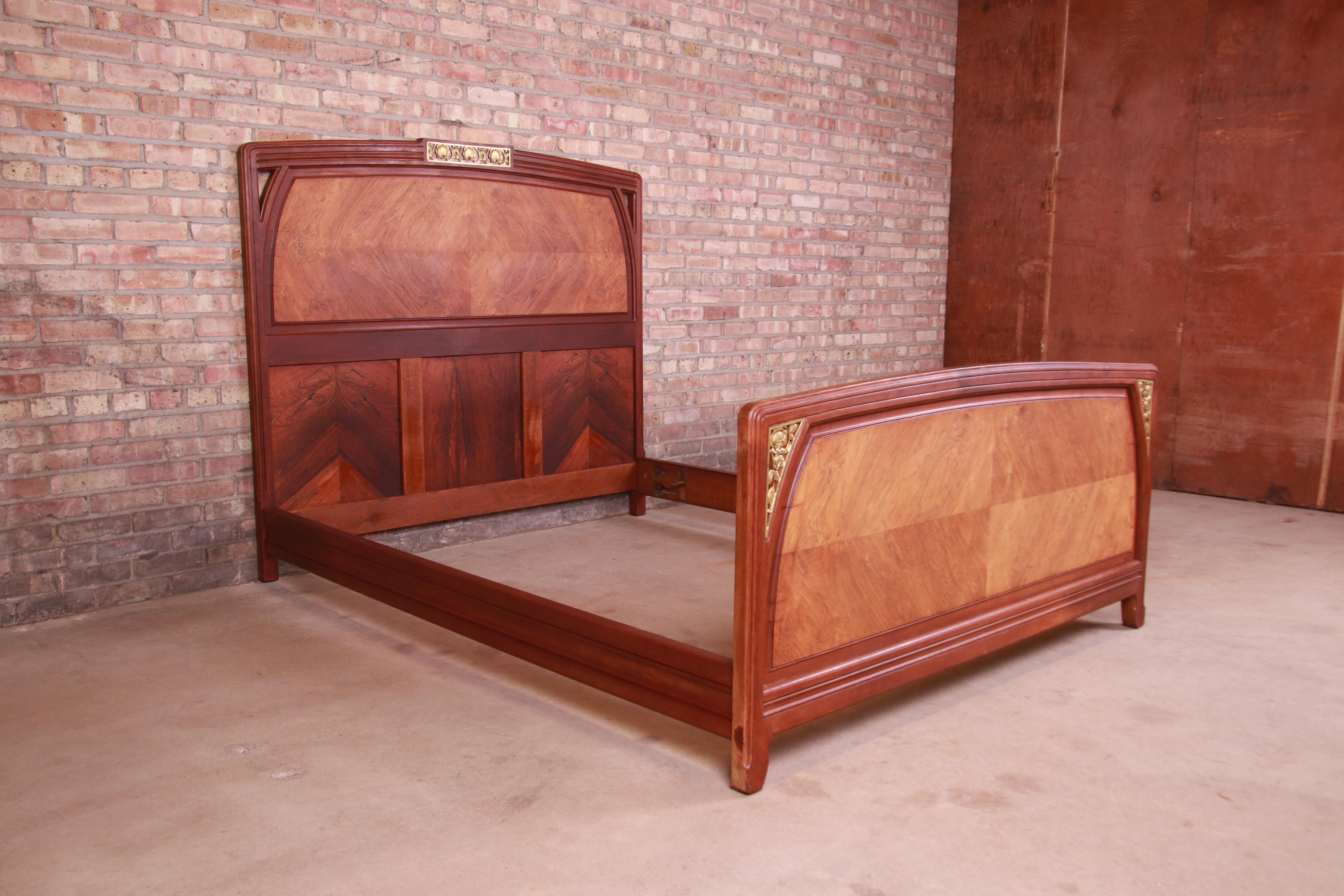 French Art Nouveau Rosewood and Mounted Bronze Queen Size Bed, Circa 1900 2