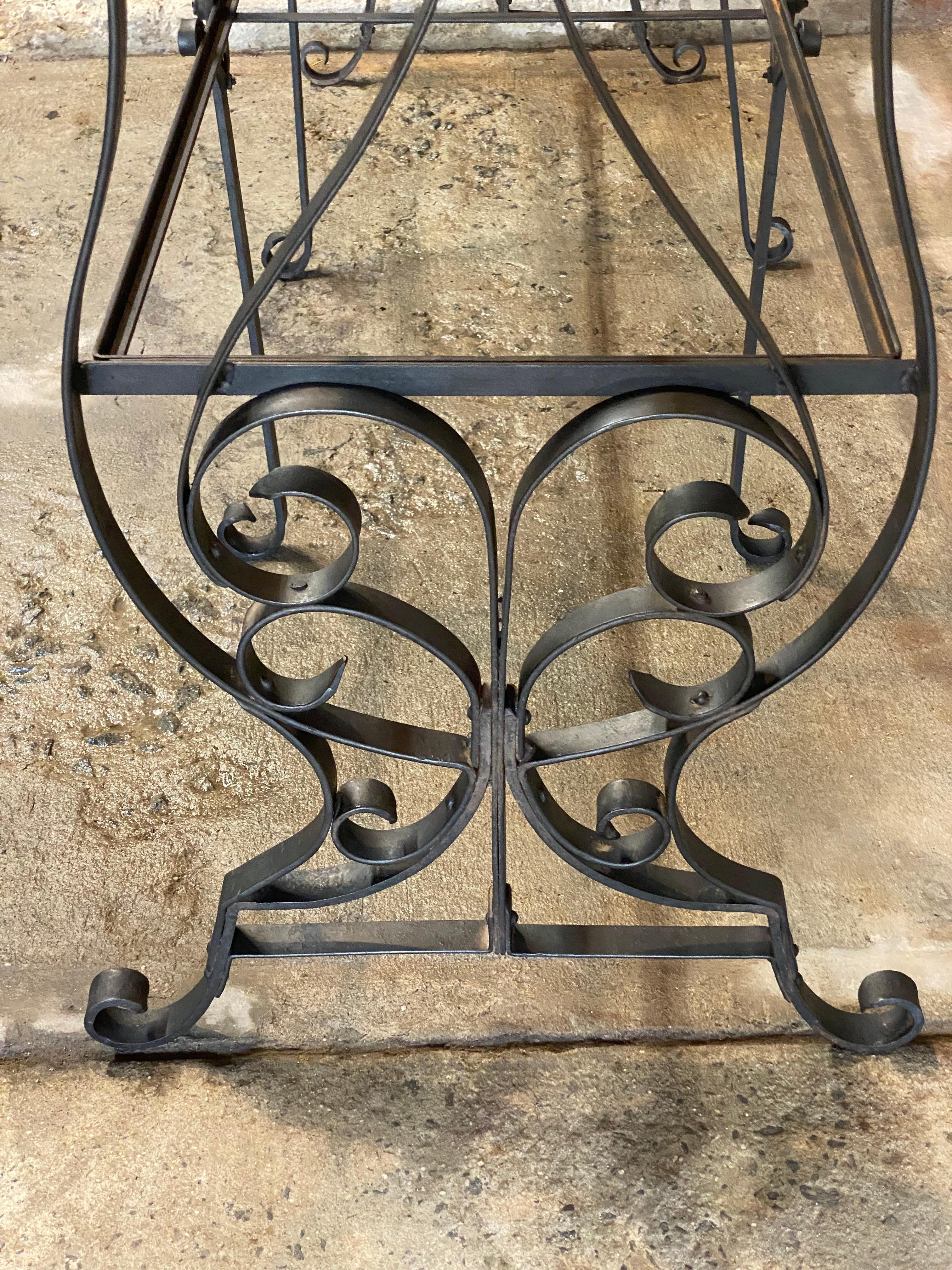French Art Nouveau Scrolled Wrought Iron and Glass Etagere For Sale 11