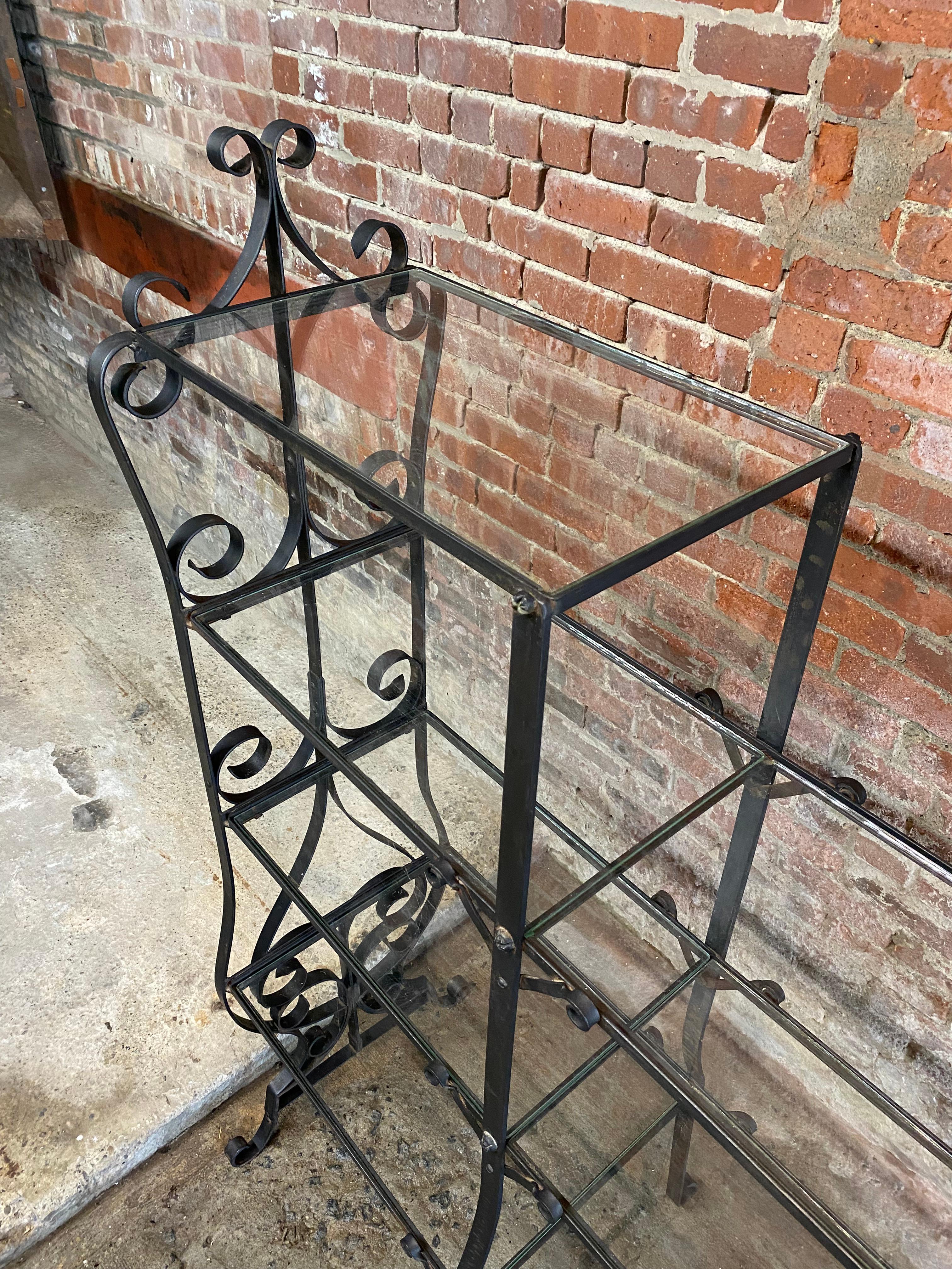 French Art Nouveau Scrolled Wrought Iron and Glass Etagere For Sale 14
