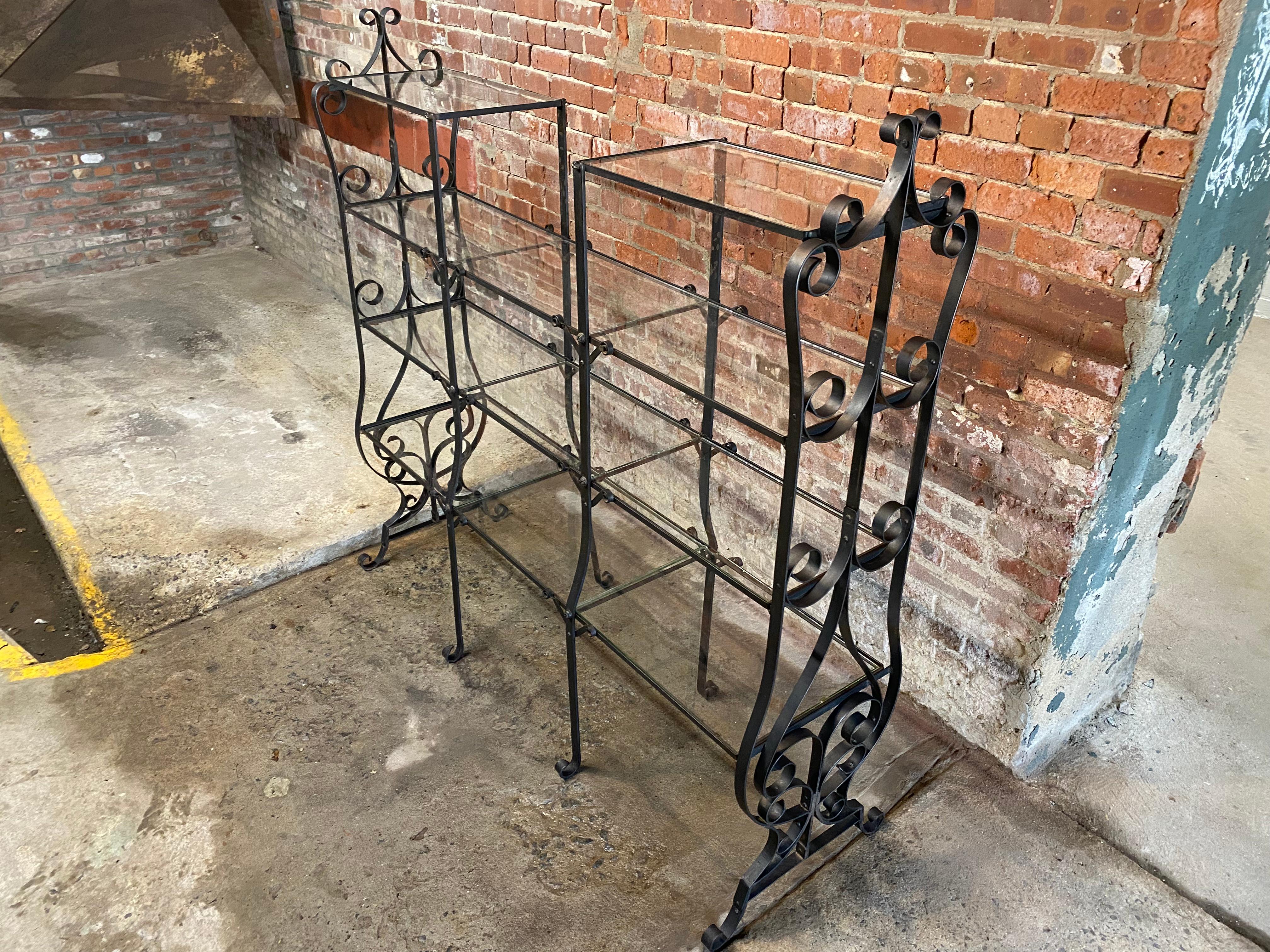 French Art Nouveau Scrolled Wrought Iron and Glass Etagere In Good Condition For Sale In Garnerville, NY