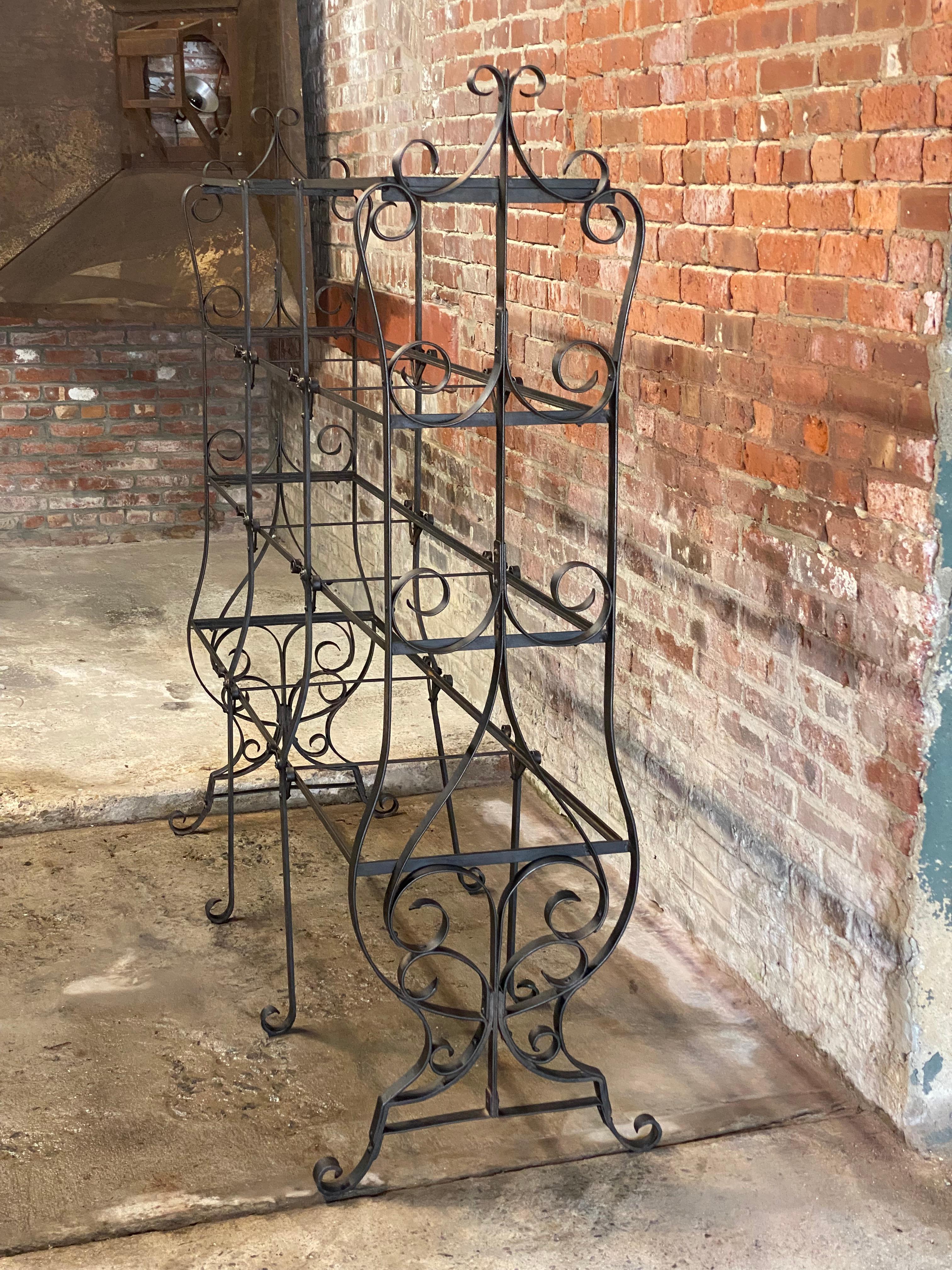 19th Century French Art Nouveau Scrolled Wrought Iron and Glass Etagere For Sale