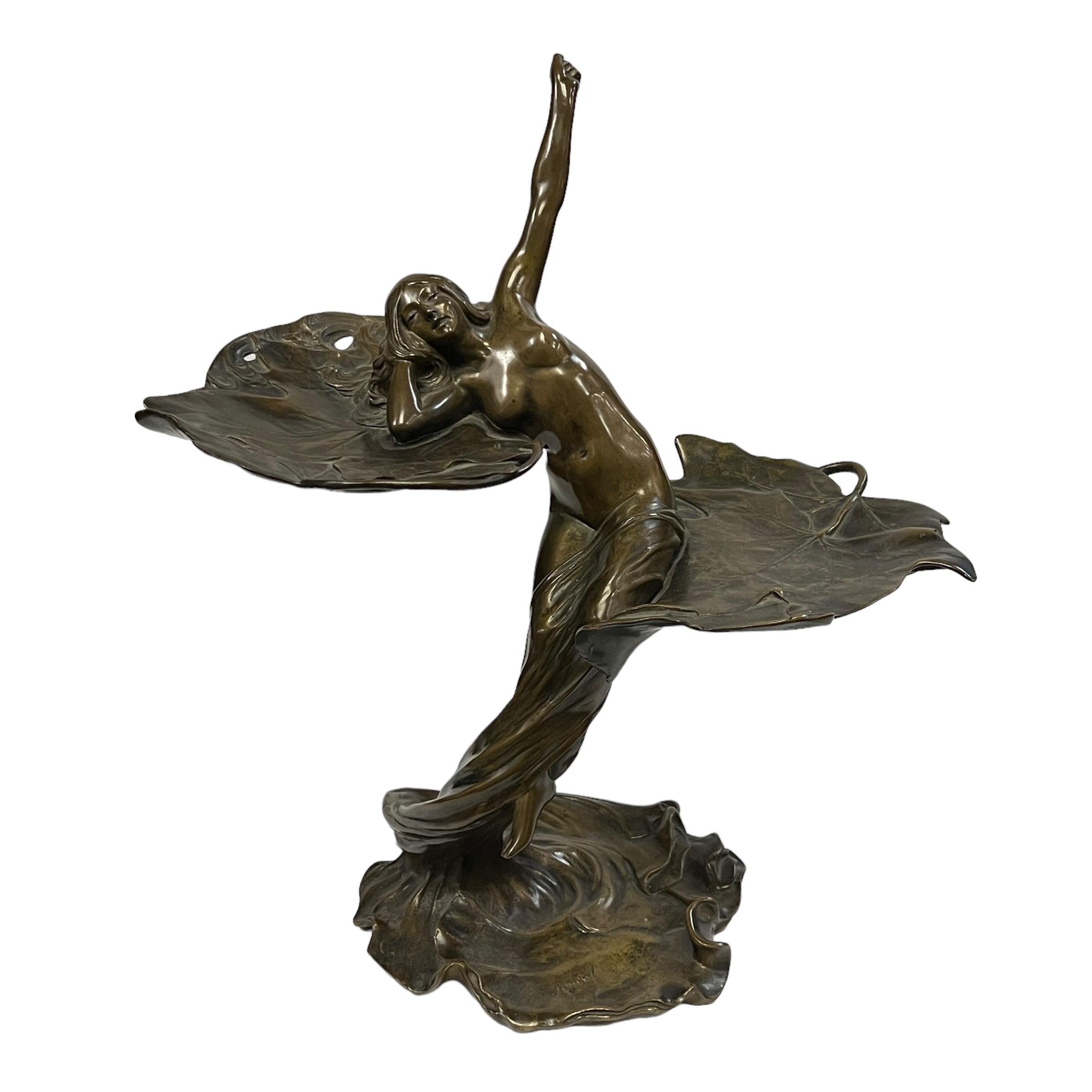 Cast French Art Nouveau Sculptural Maiden Tray  by, Louis Eugene Maurel