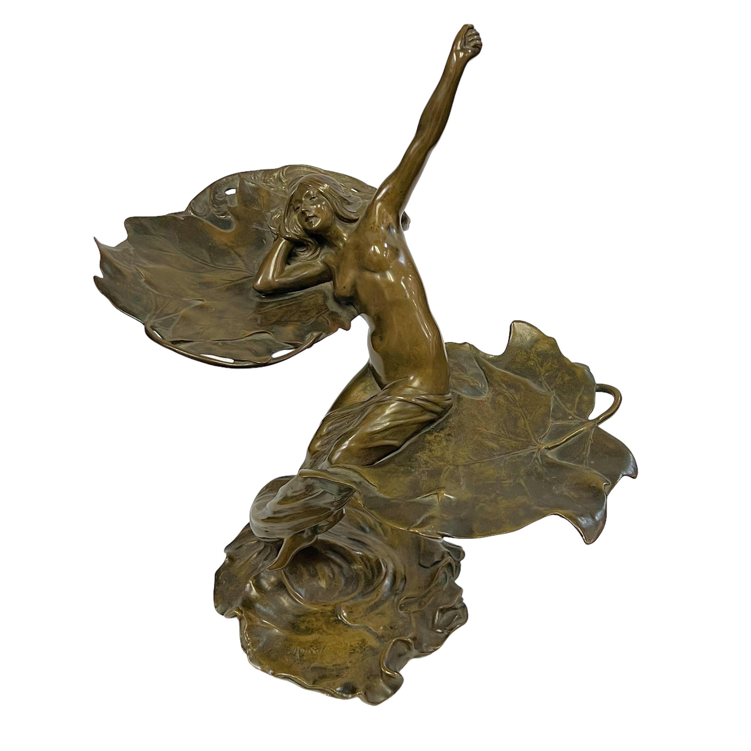 French Art Nouveau Sculptural Maiden Tray  by, Louis Eugene Maurel In Good Condition In Englewood, NJ