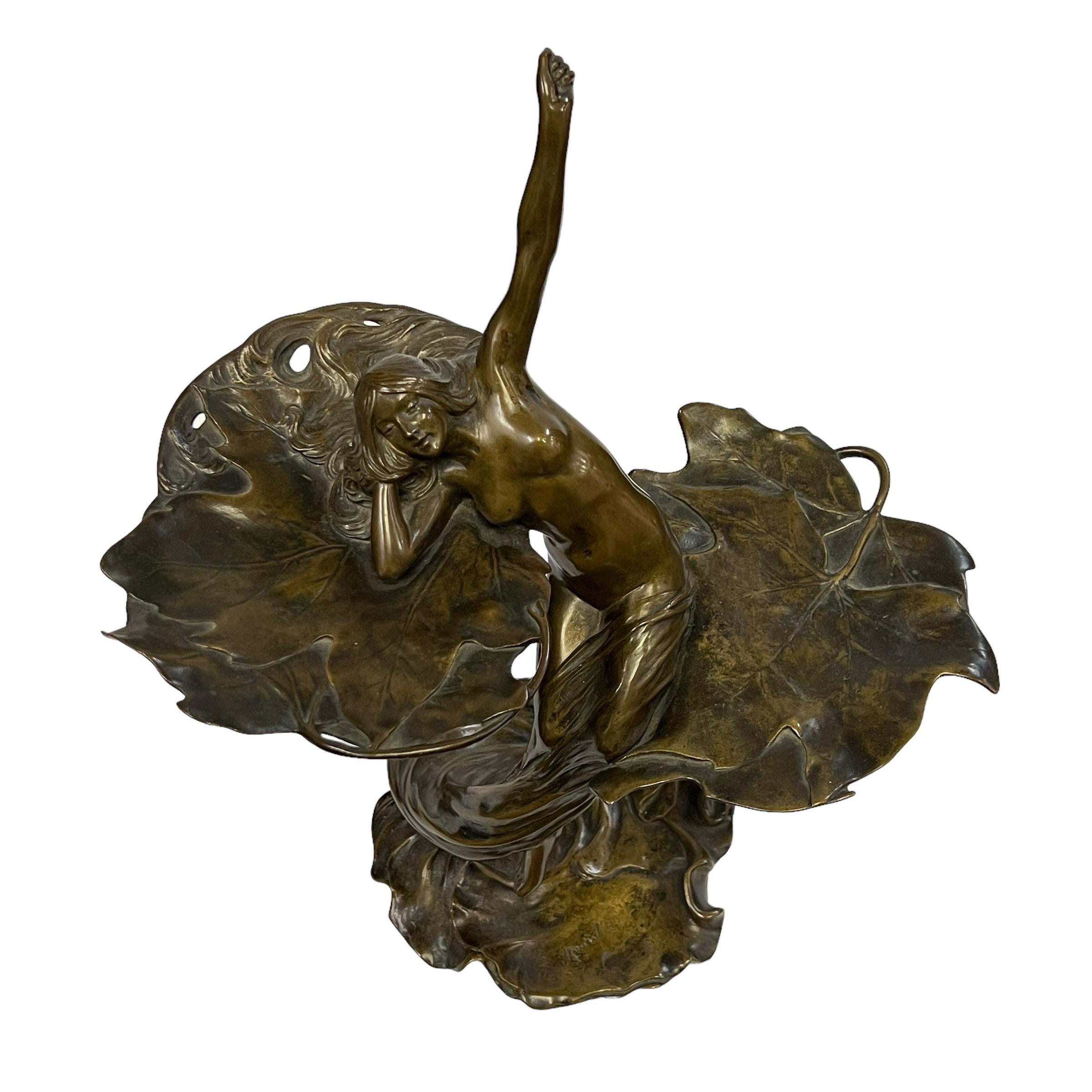Bronze French Art Nouveau Sculptural Maiden Tray  by, Louis Eugene Maurel