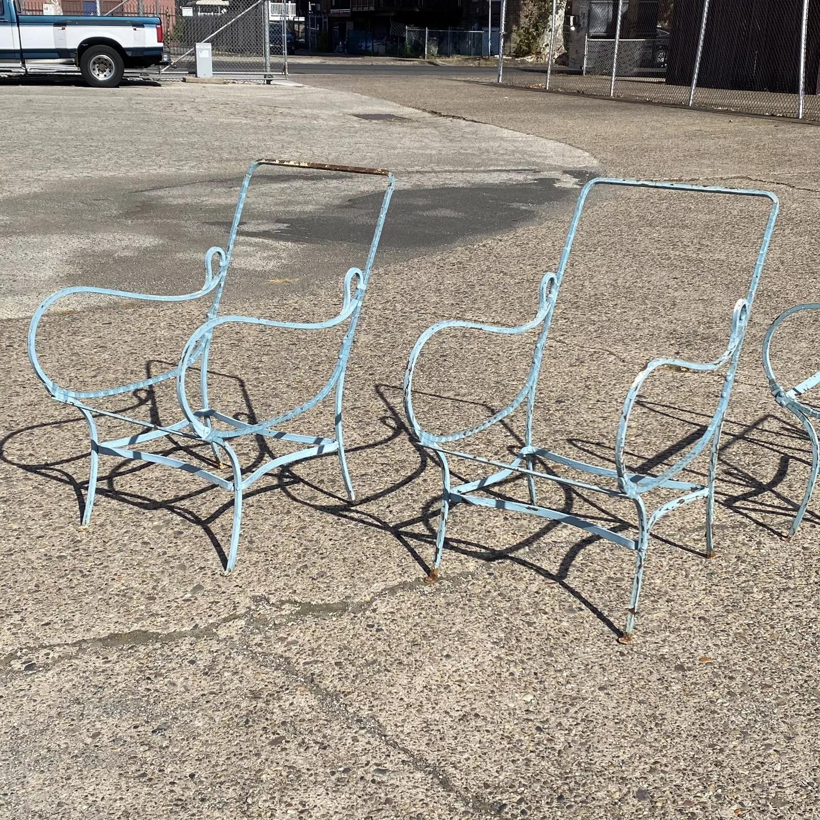 Unknown French Art Nouveau Sculptural Wrought Iron Garden Patio Lounge Chairs - a Pair For Sale