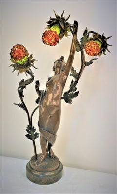 French Art Nouveau Sculpture Table Lamp