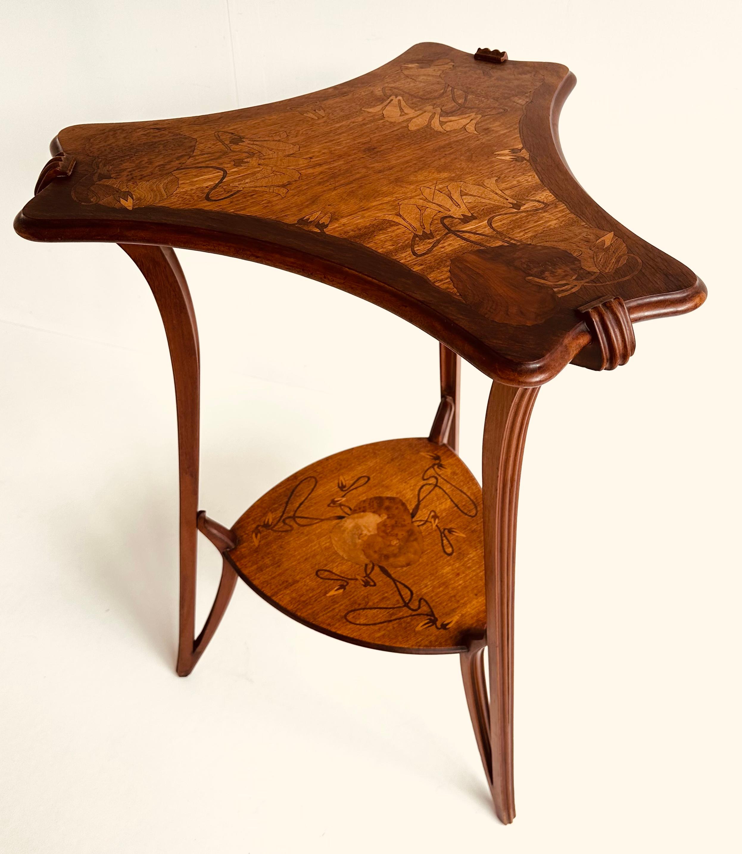 French Art Nouveau Side Table / Gueridon by Louis Majorelle Nancy 1900 Lillies 4