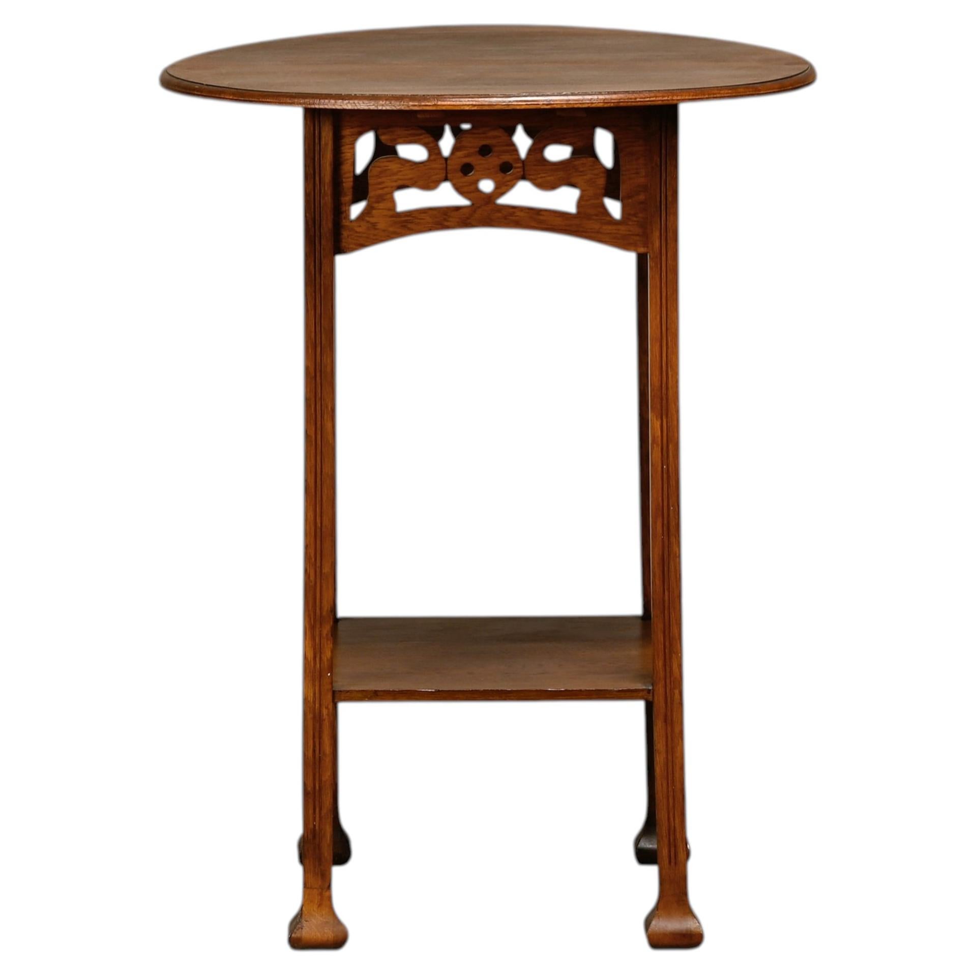 French Art Nouveau Side Table or Plant Table in Oak, 1920s