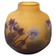 French Art Nouveau Signed Botanical Emile Gallé Cameo Glass Vase circa, 1920